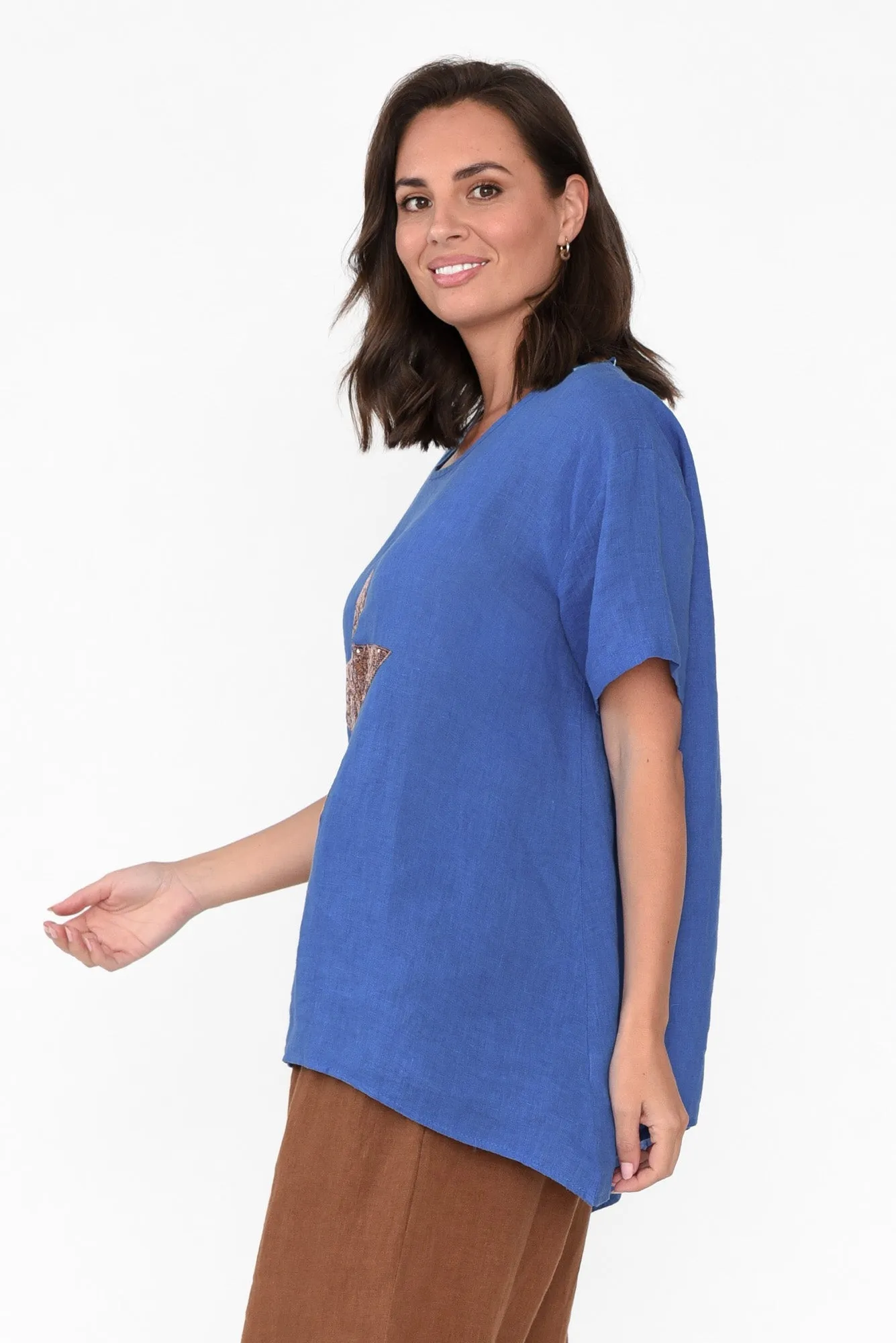 Romy Cobalt Linen Sequin Star Top sold by Blue Bungalow product image thumbnail 3
