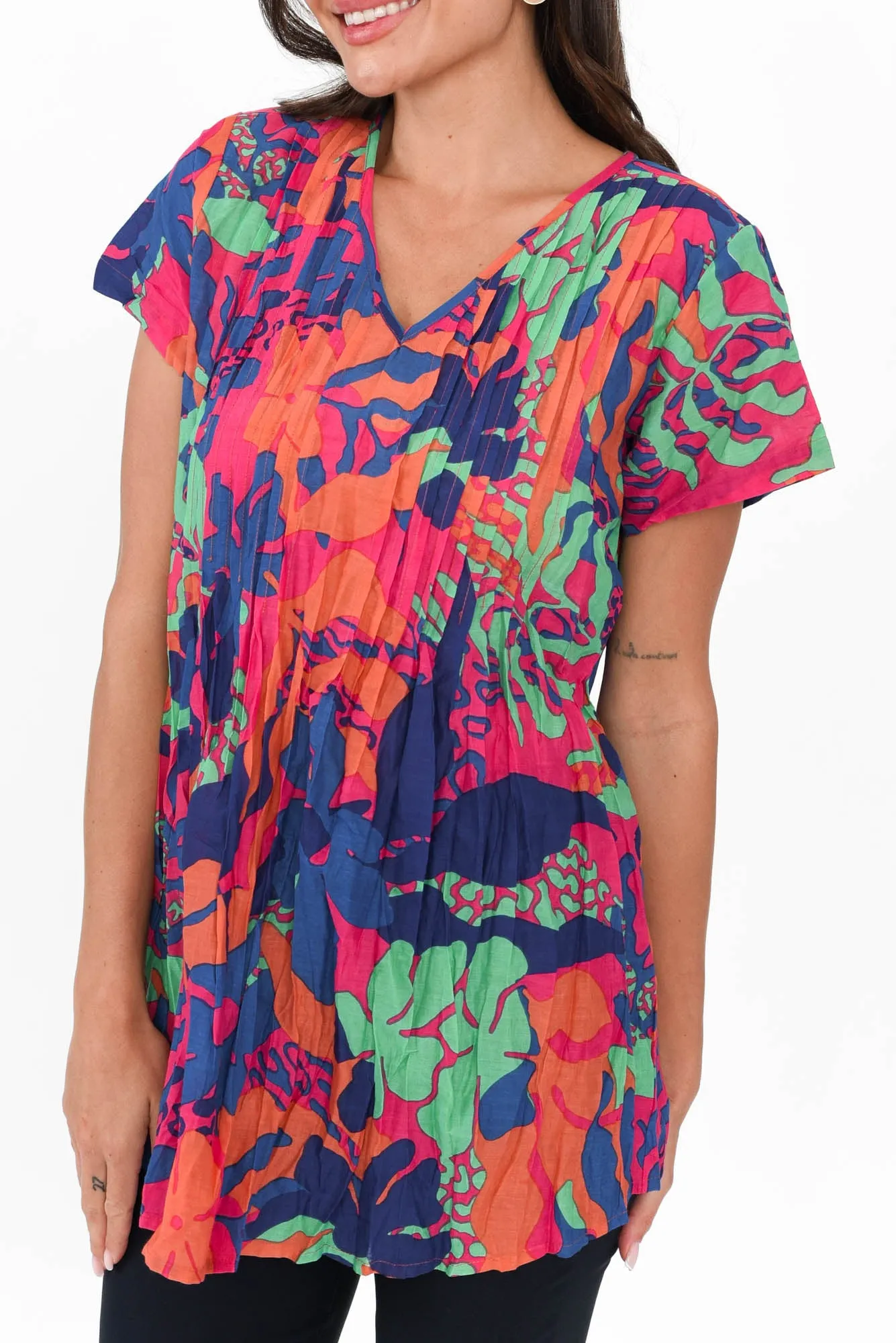 Fia Orange Tropical Crinkle Cotton Top sold by Blue Bungalow product image thumbnail 5