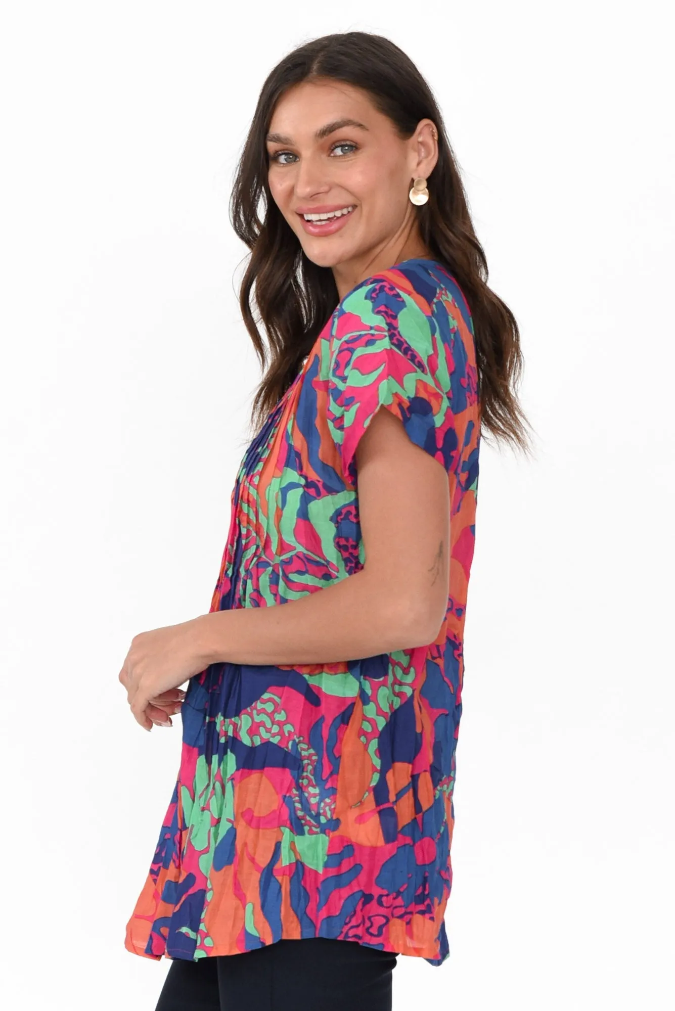 Fia Orange Tropical Crinkle Cotton Top sold by Blue Bungalow product image thumbnail 3