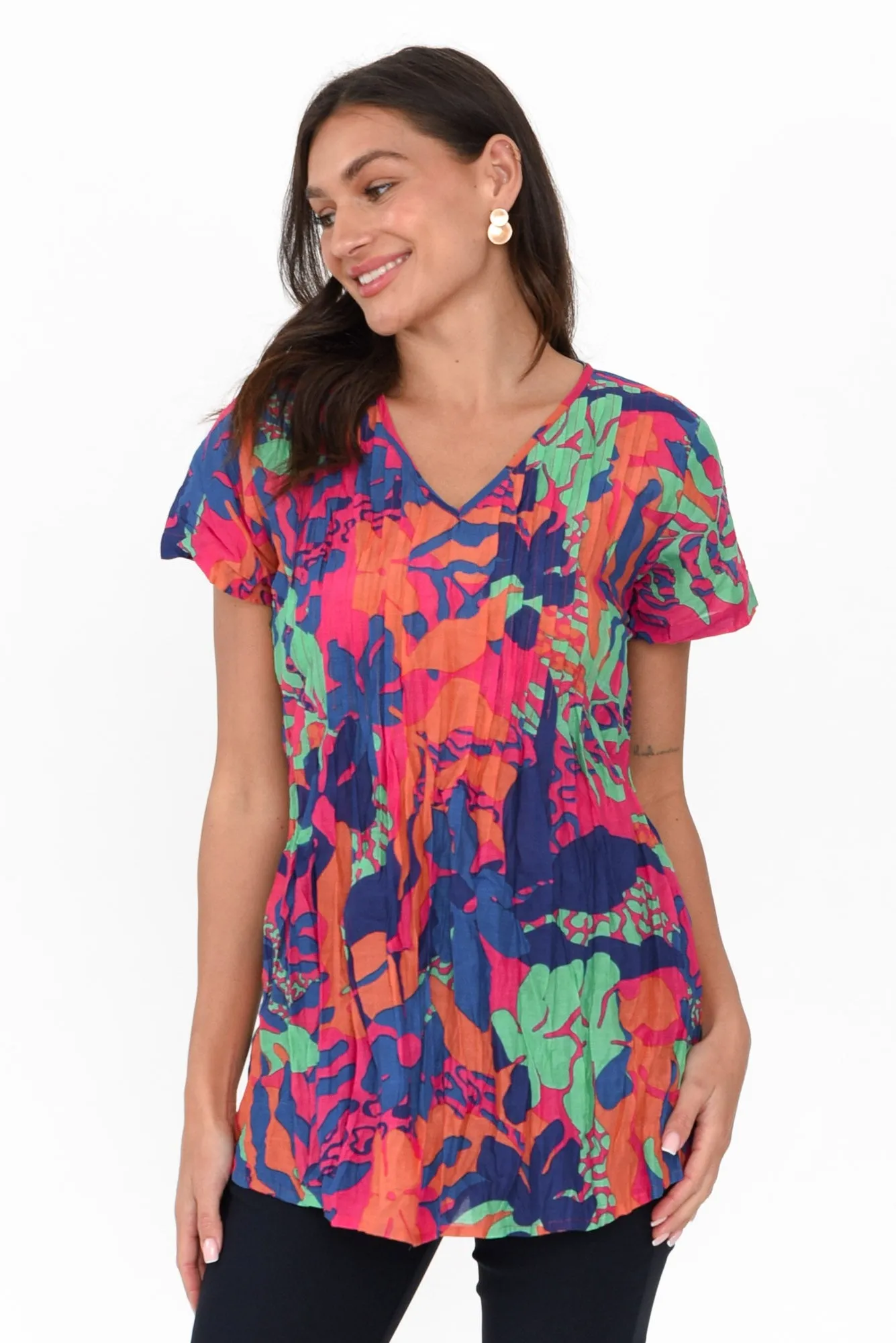 Fia Orange Tropical Crinkle Cotton Top sold by Blue Bungalow