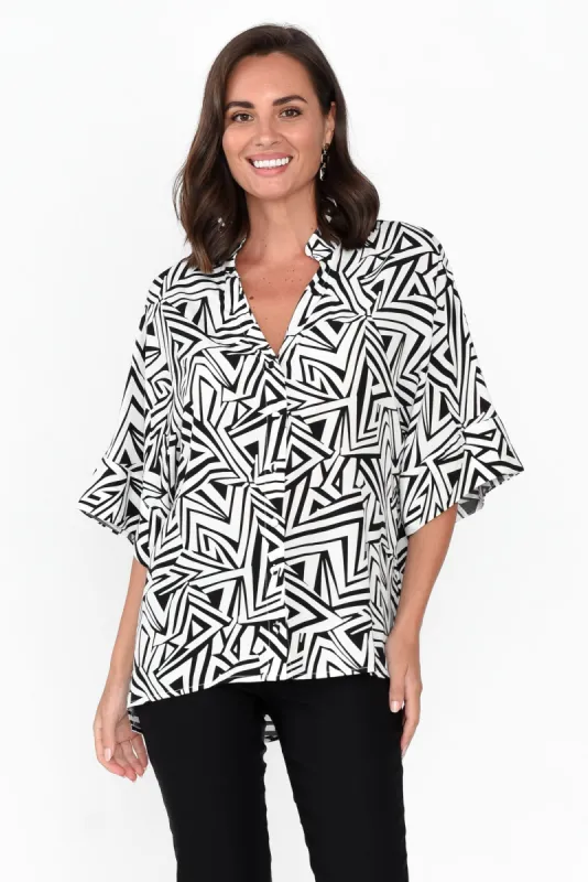 Yancy Black Abstract V Neck Shirt sold by Blue Bungalow