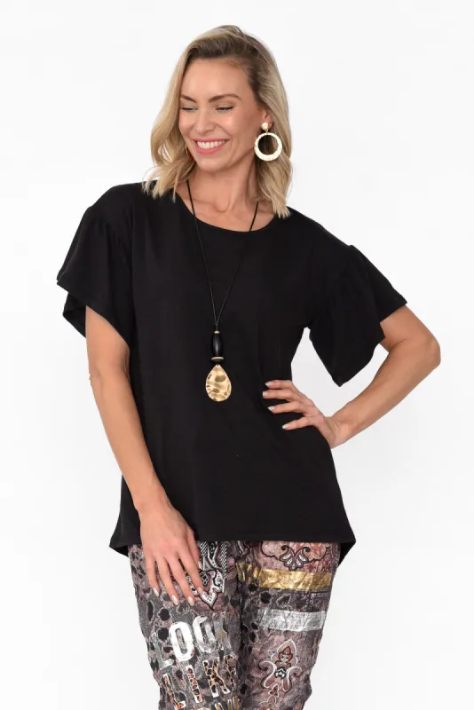 Alessia Black Cotton Blend Frill Top sold by Blue Bungalow