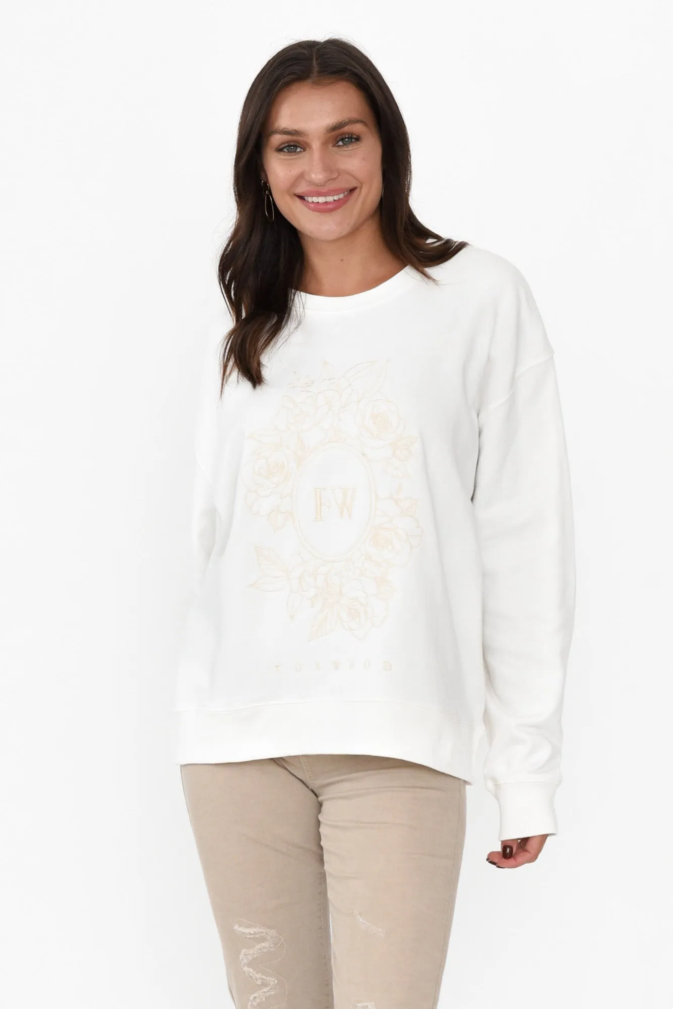 Border White Rose Crewneck Jumper sold by Blue Bungalow