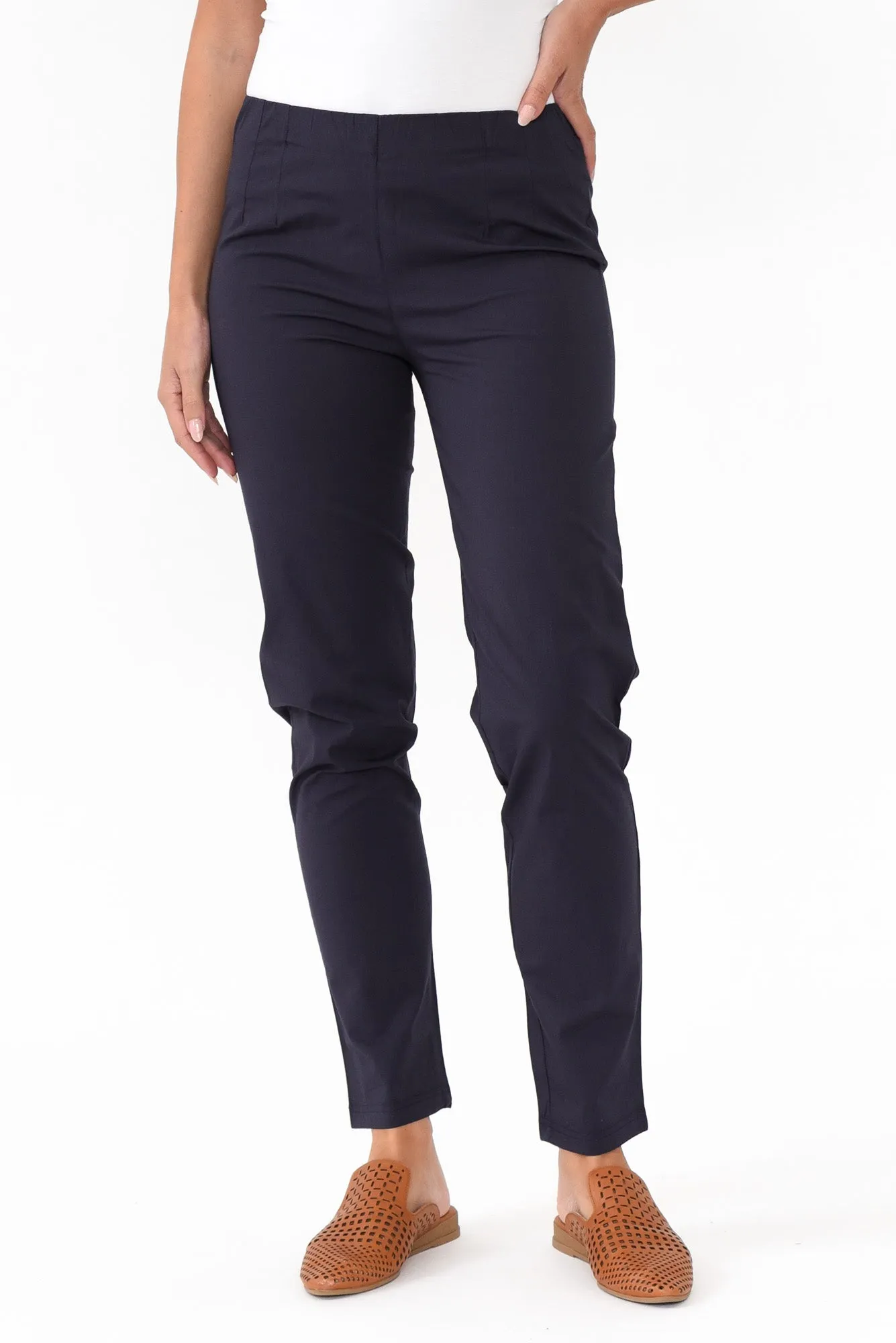 Devon Navy Cotton Stretch Pants sold by Blue Bungalow