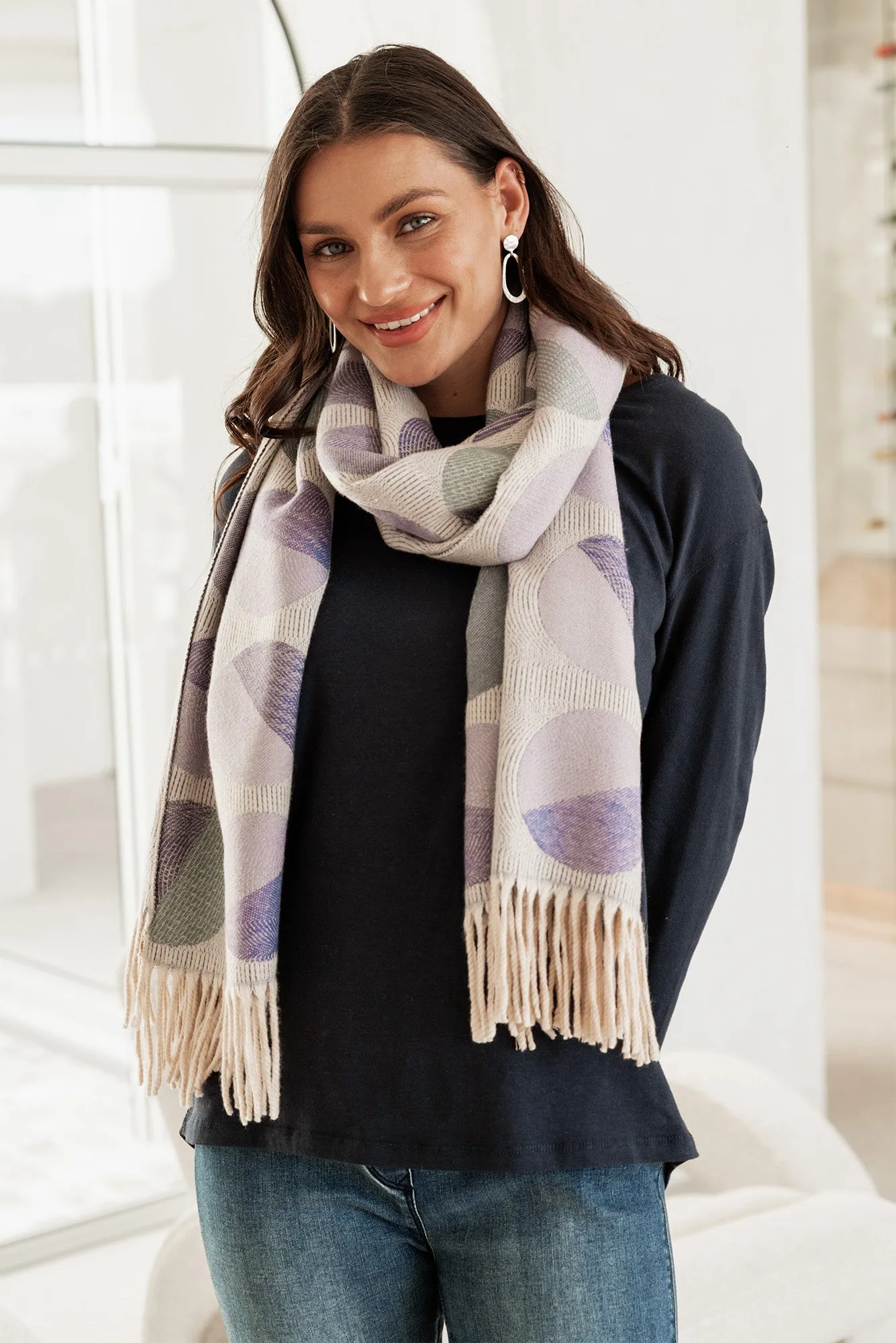 Kindra Indigo Geo Tassel Scarf sold by Blue Bungalow