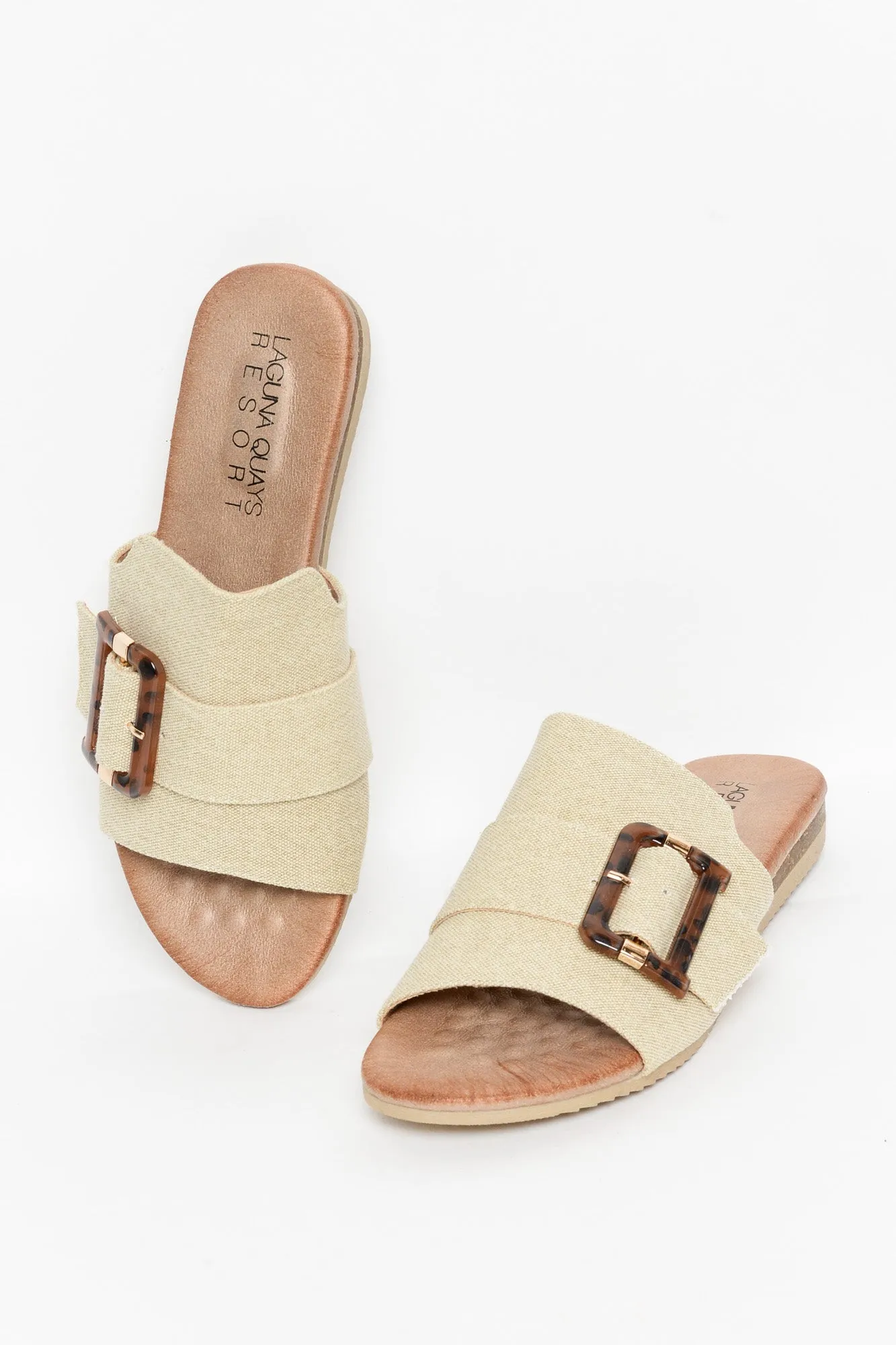 Kivari Beige Linen Buckle Slide sold by Blue Bungalow