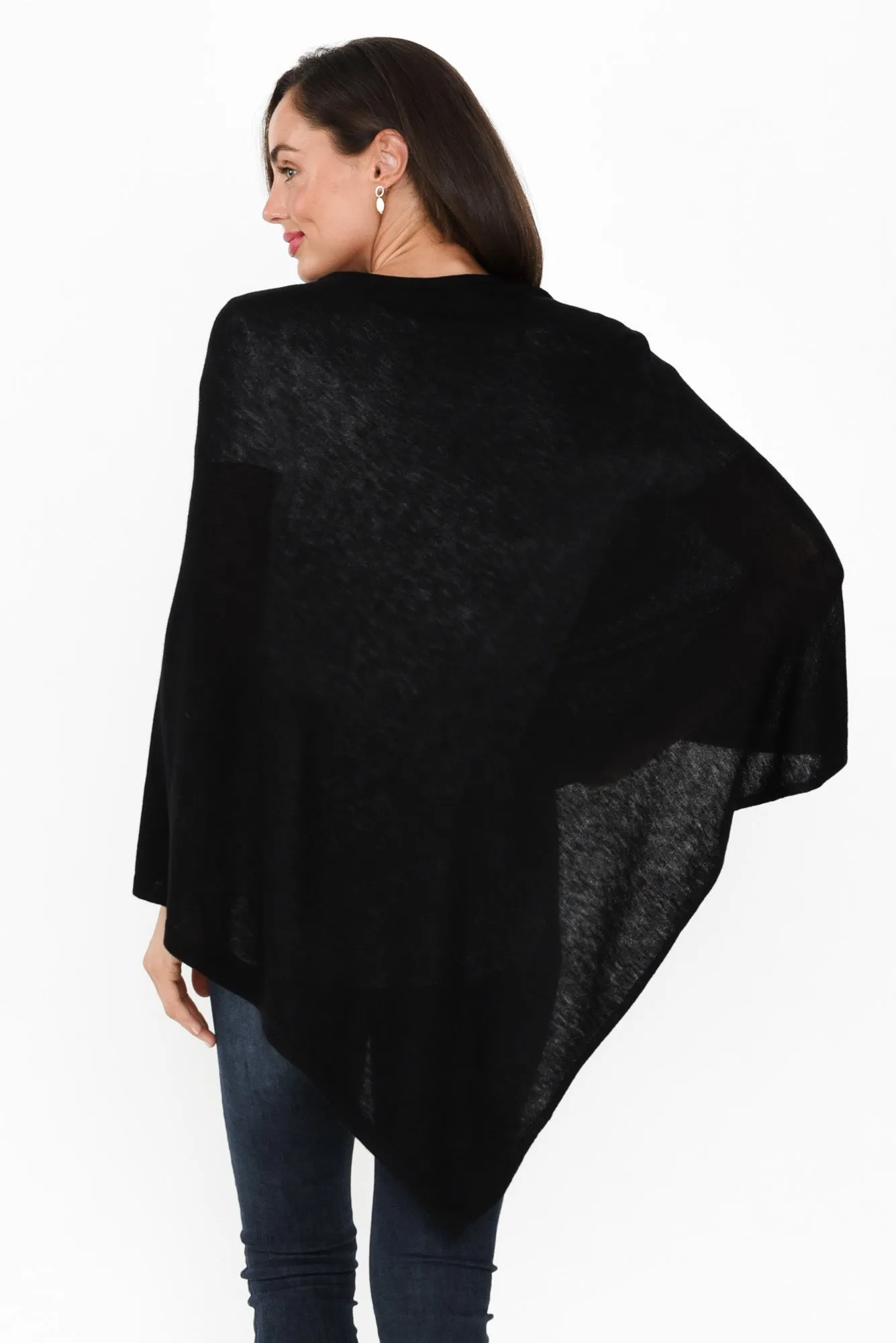 Haly Black Wool Blend Poncho sold by Blue Bungalow product image thumbnail 4