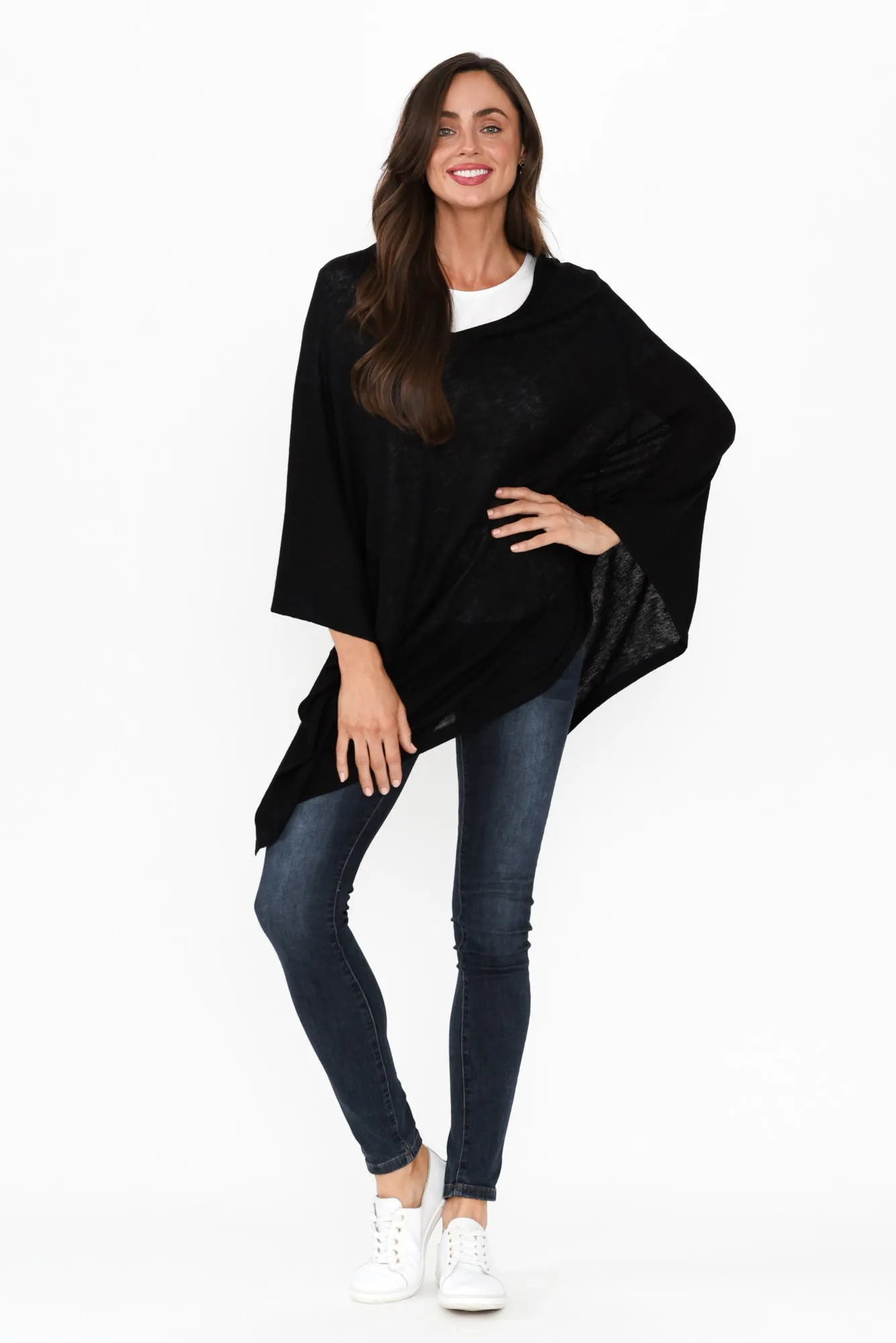 Haly Black Wool Blend Poncho sold by Blue Bungalow product image thumbnail 2