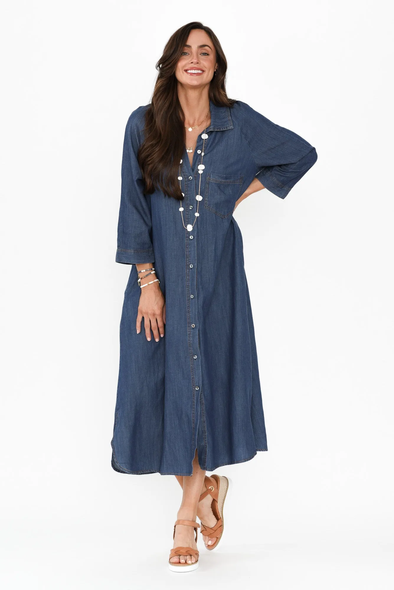 Kimbra Washed Blue Shirt Dress sold by Blue Bungalow product image thumbnail 2