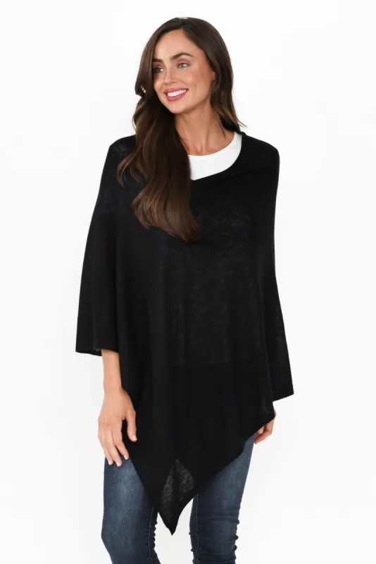 Haly Black Wool Blend Poncho sold by Blue Bungalow