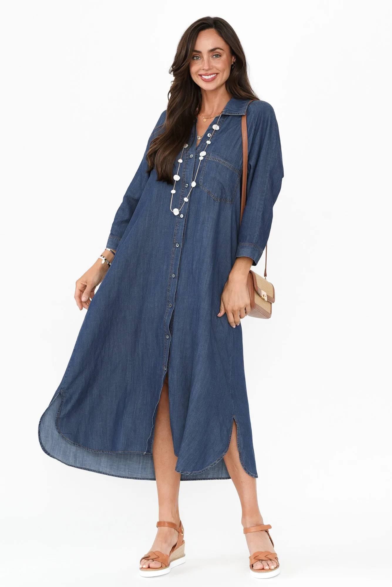 Kimbra Washed Blue Shirt Dress sold by Blue Bungalow