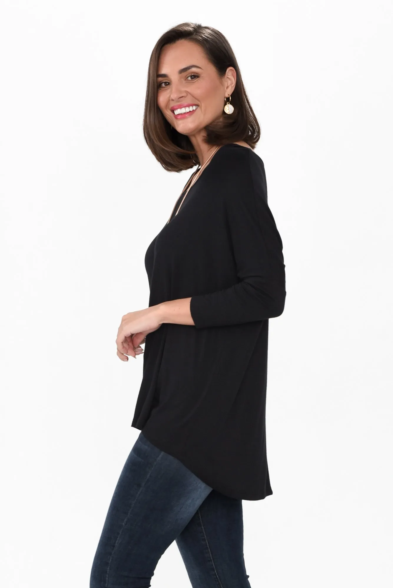 Black Milan 3/4 Sleeve Top sold by Blue Bungalow product image thumbnail 5