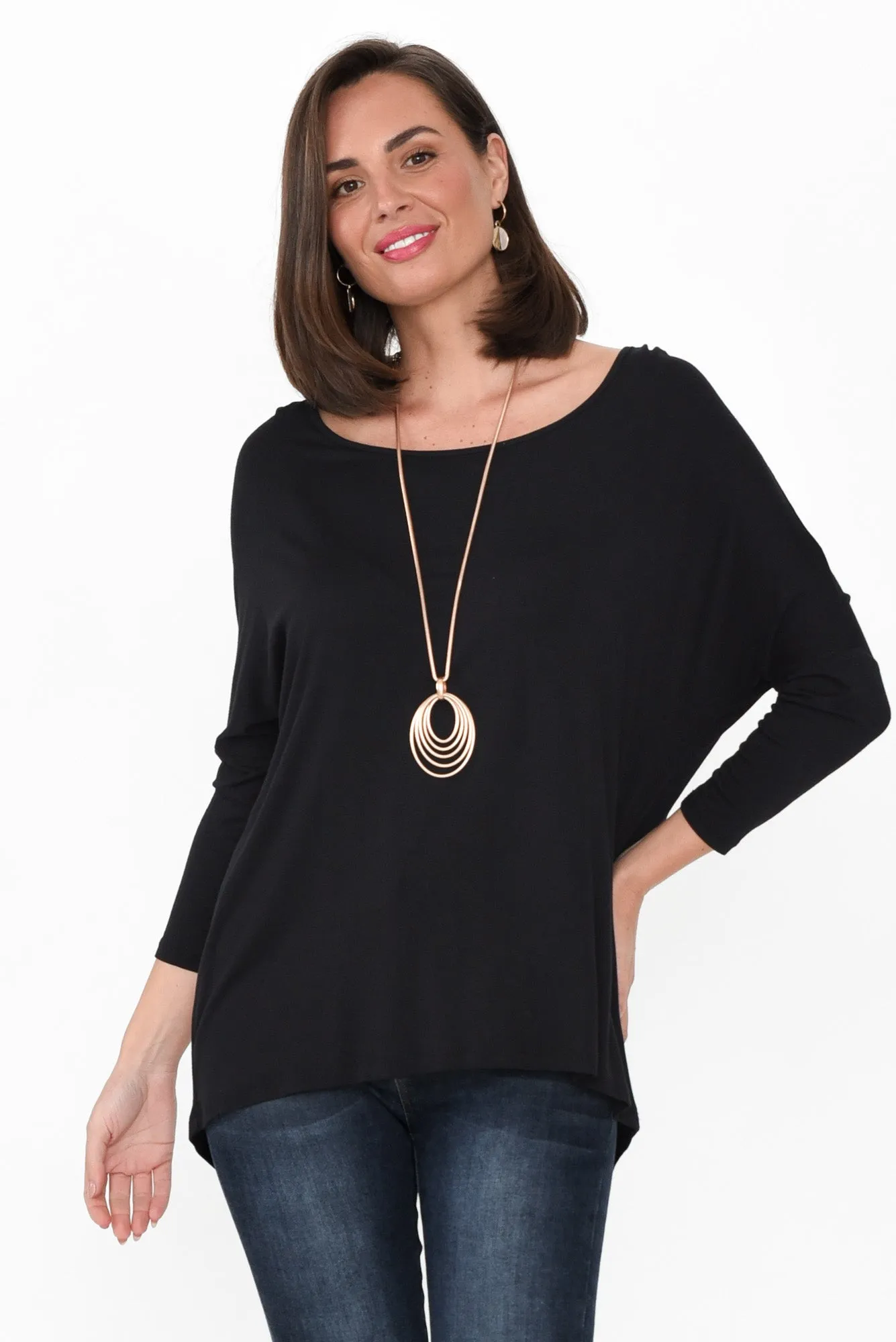 Black Milan 3/4 Sleeve Top sold by Blue Bungalow