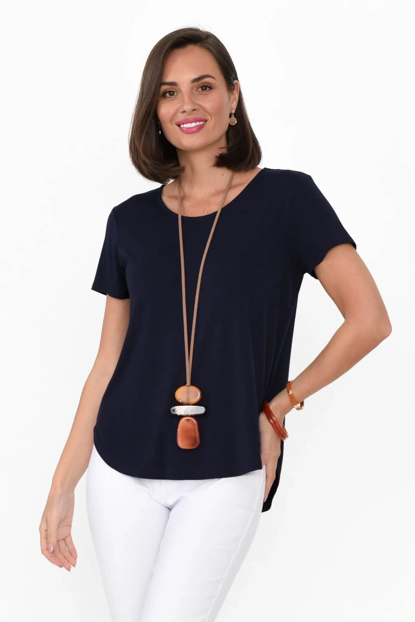 Janis Navy Bamboo Tee sold by Blue Bungalow