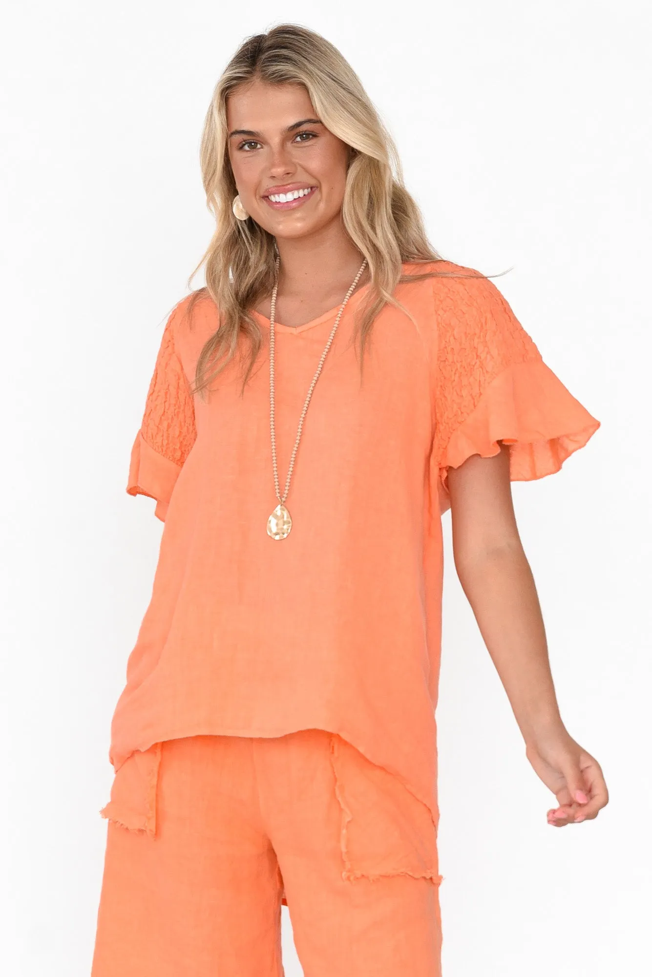 Rivia Orange Linen Top sold by Blue Bungalow