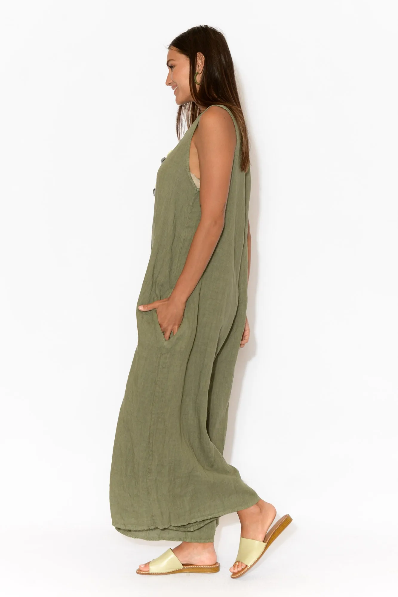Fay Khaki Linen Jumpsuit sold by Blue Bungalow product image thumbnail 3