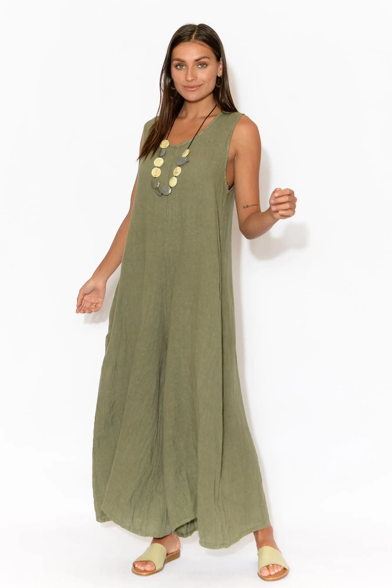 Fay Khaki Linen Jumpsuit sold by Blue Bungalow product image thumbnail 4
