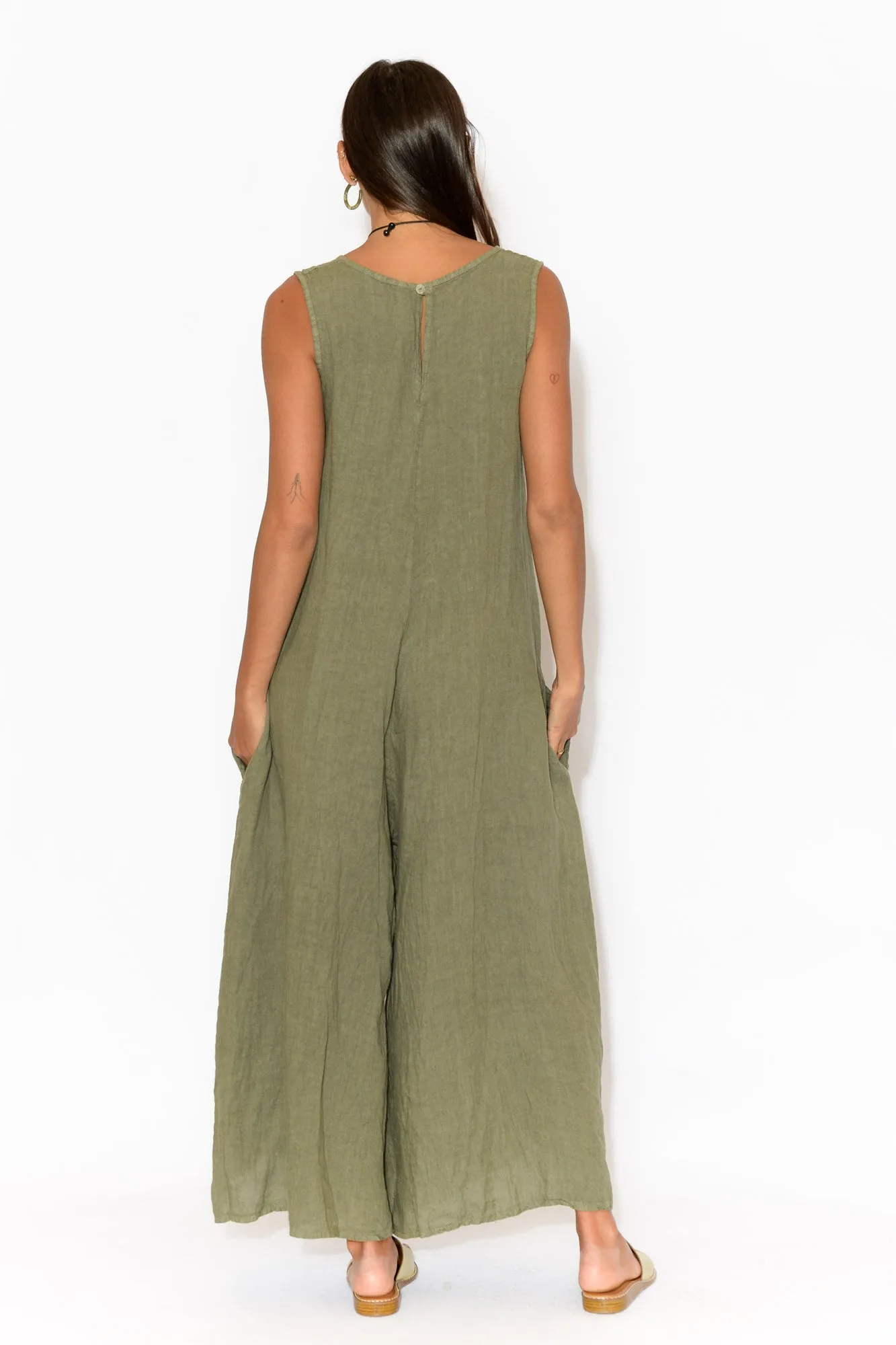 Fay Khaki Linen Jumpsuit sold by Blue Bungalow product image thumbnail 5