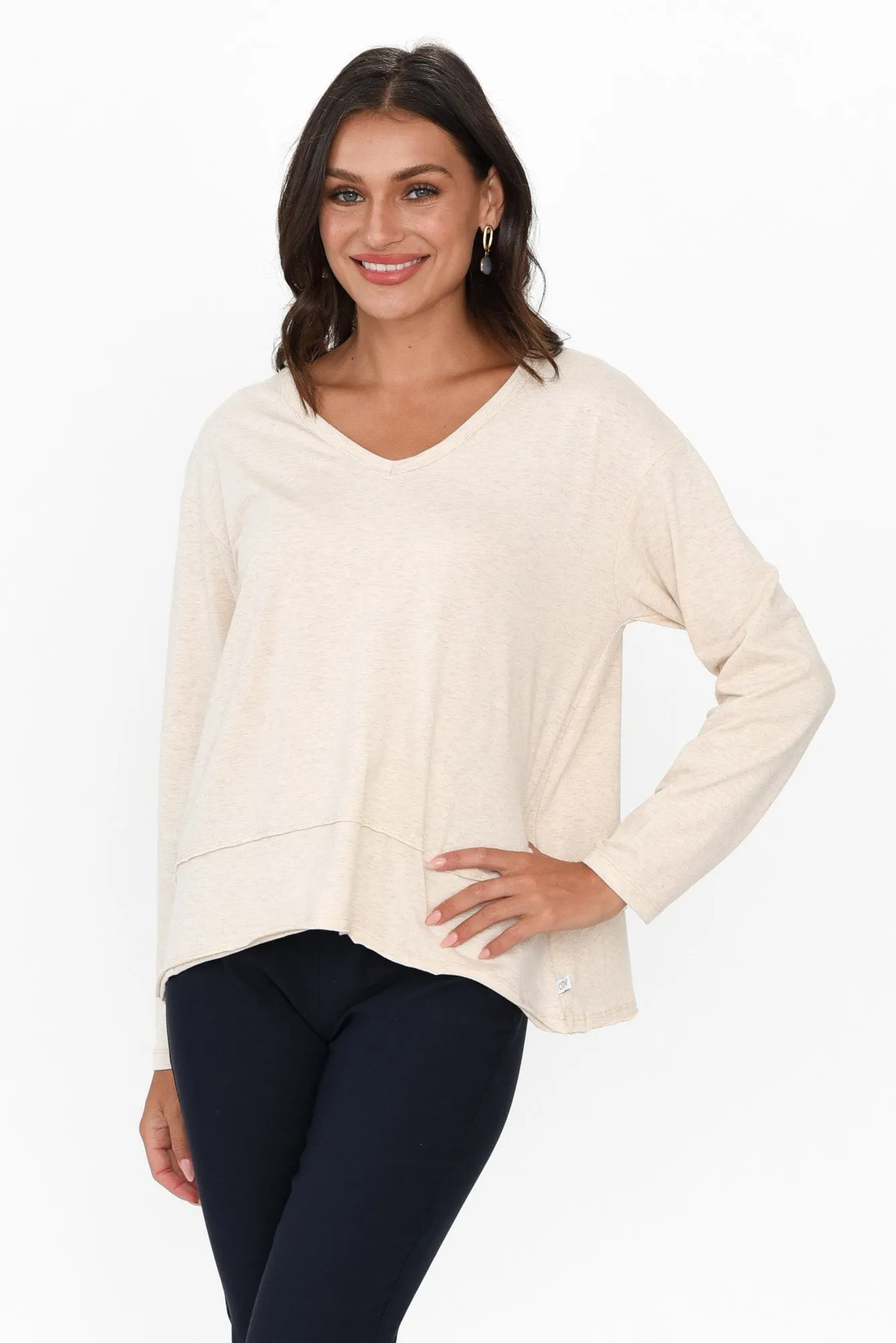 Gloria Oat Cotton Long Sleeve Top sold by Blue Bungalow