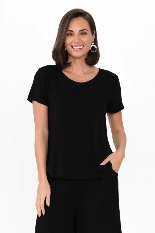 Janis Black Bamboo Tee sold by Blue Bungalow