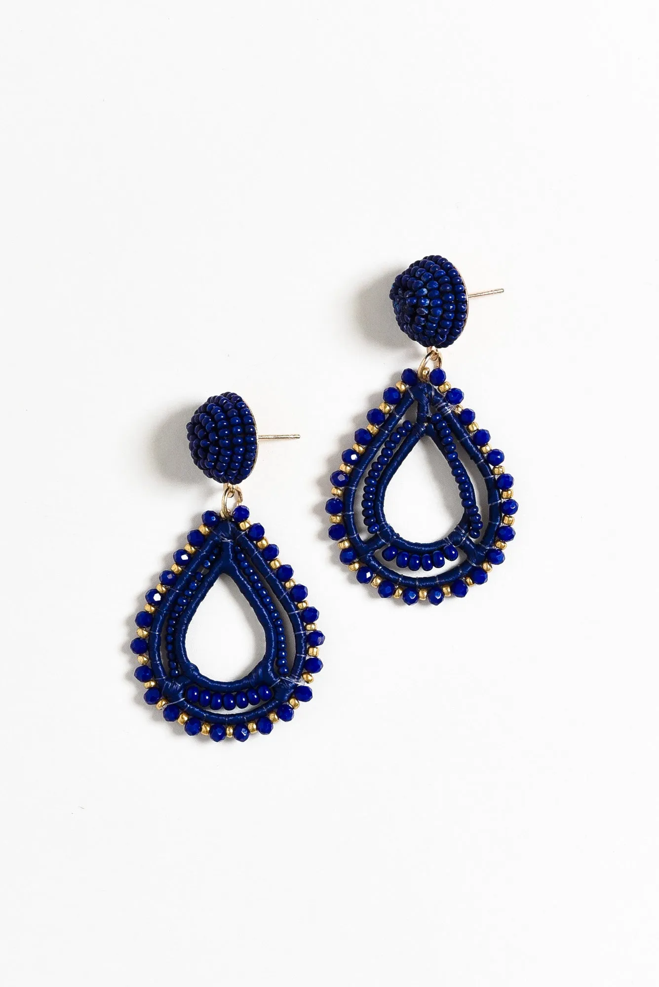 Oona Navy Beaded Teardrop Earrings sold by Blue Bungalow