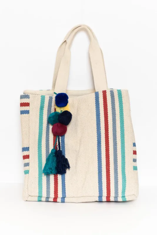 Beaumont Natural Stripe Tassel Tote Bag sold by Blue Bungalow