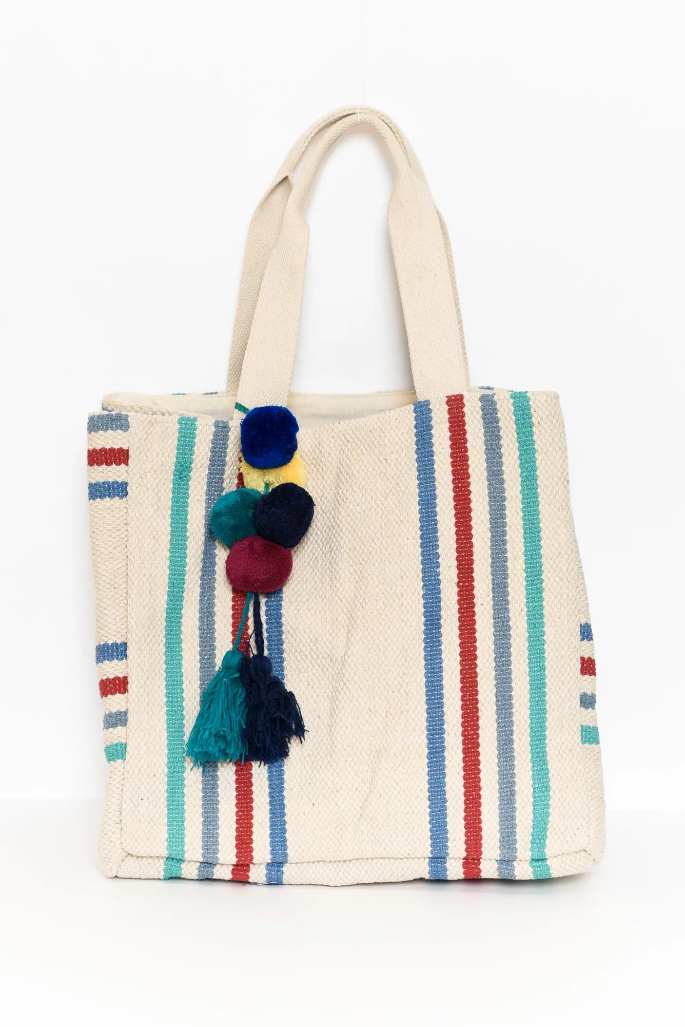 Beaumont Natural Stripe Tassel Tote Bag sold by Blue Bungalow