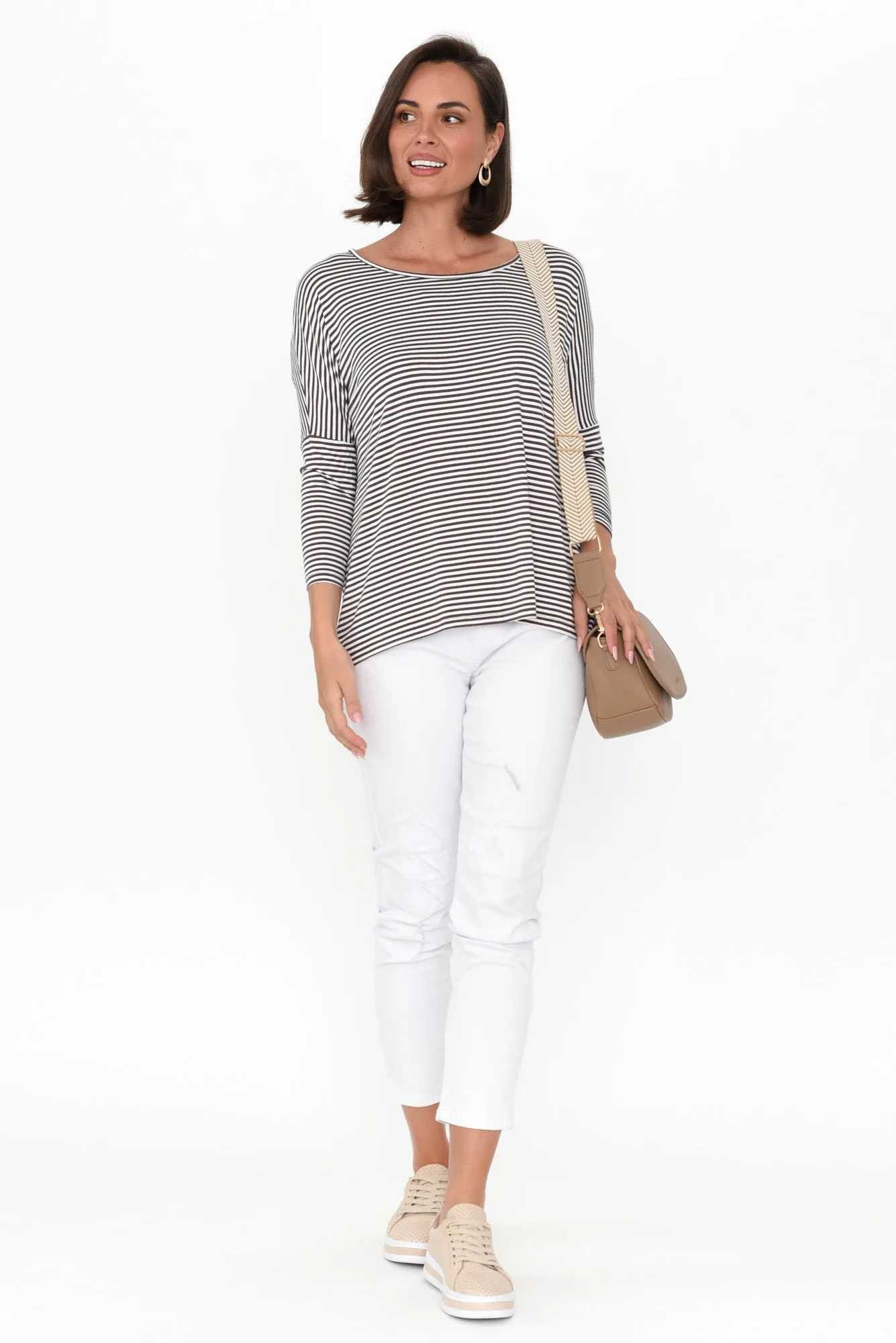 Brown Stripe Milan 3/4 Sleeve Top sold by Blue Bungalow product image thumbnail 3