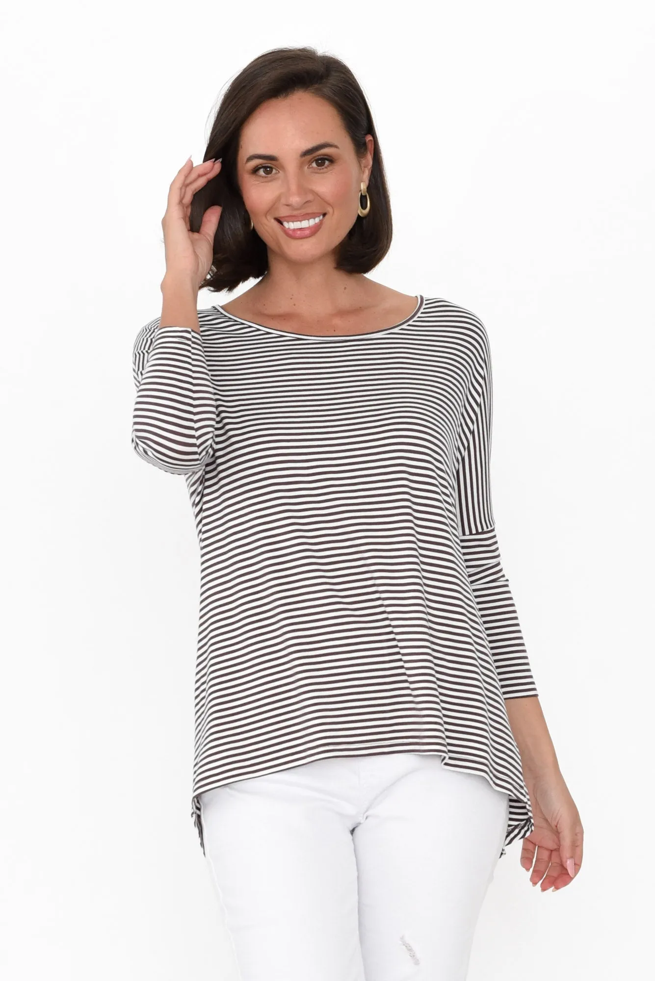 Brown Stripe Milan 3/4 Sleeve Top sold by Blue Bungalow product image thumbnail 2