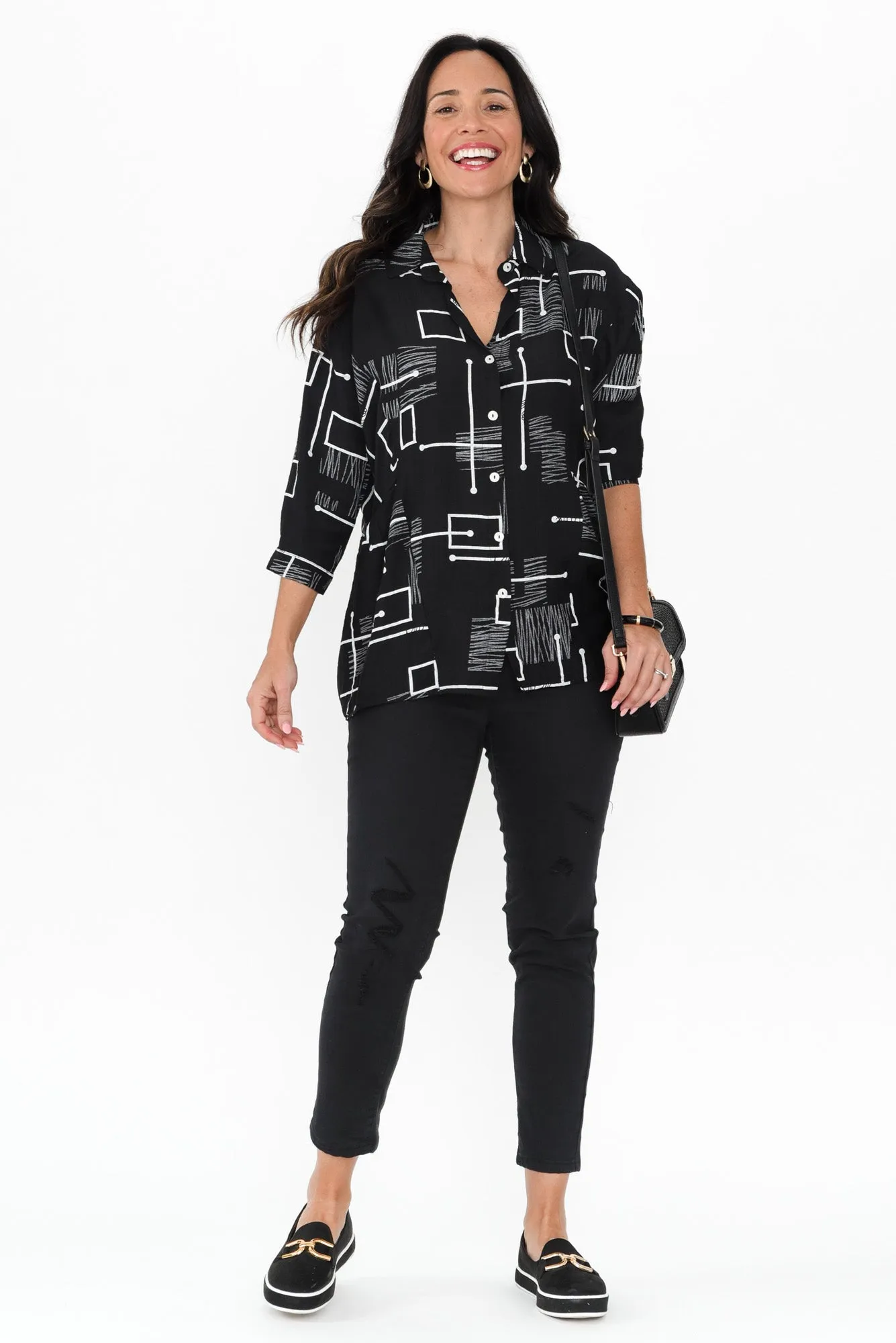 Fergus Black Geo Cotton Blend Shirt sold by Blue Bungalow product image thumbnail 2