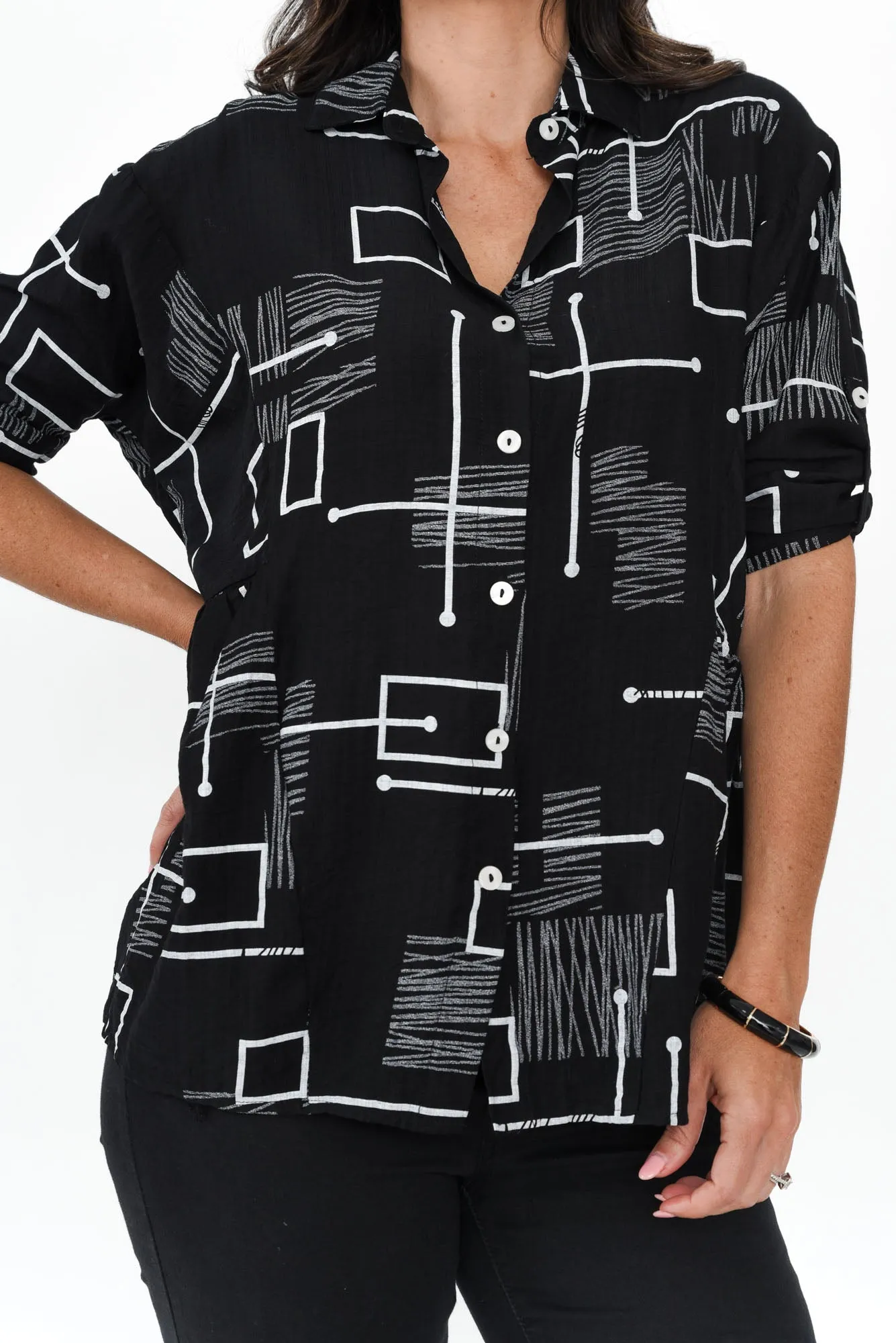 Fergus Black Geo Cotton Blend Shirt sold by Blue Bungalow product image thumbnail 5