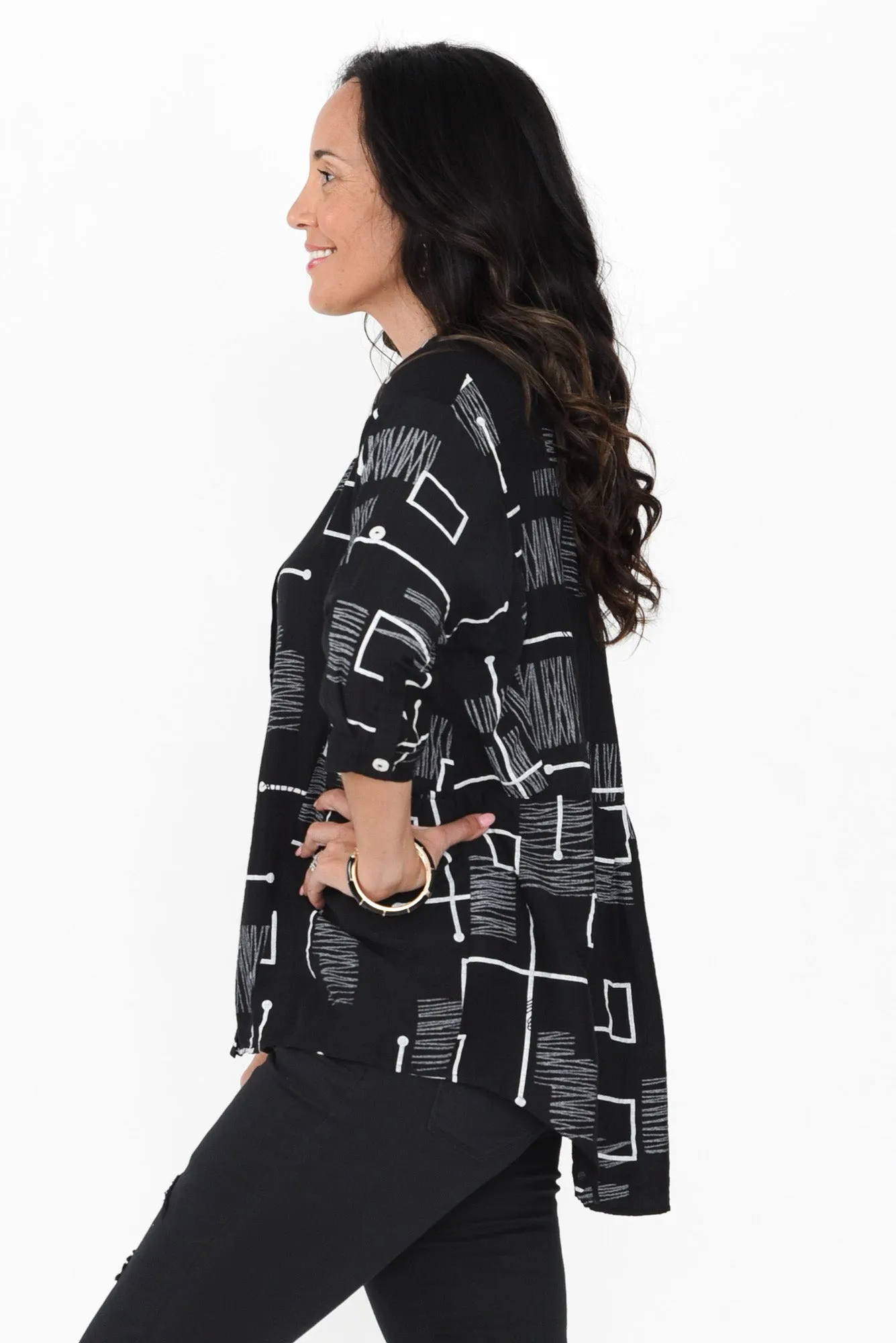 Fergus Black Geo Cotton Blend Shirt sold by Blue Bungalow product image thumbnail 3