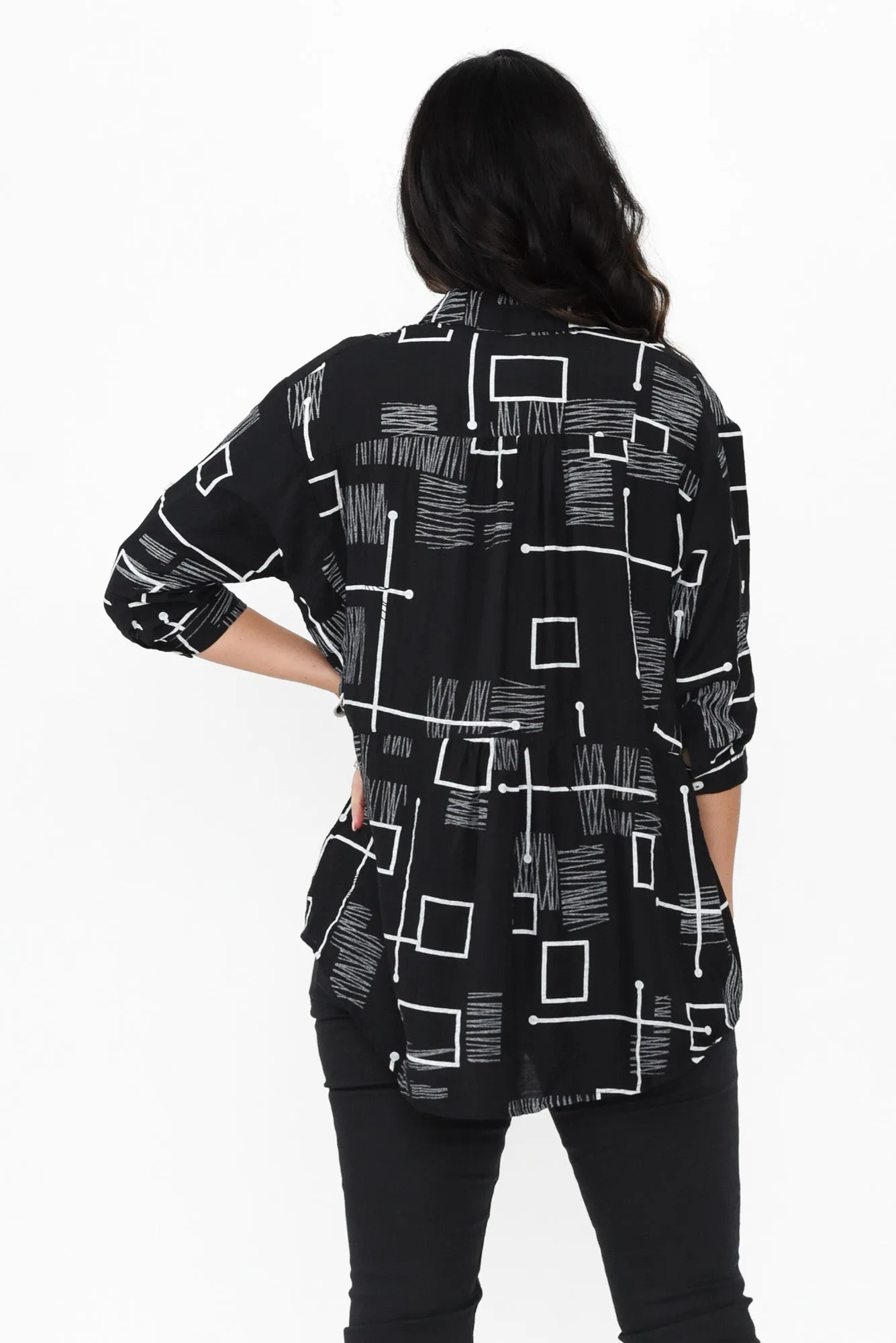 Fergus Black Geo Cotton Blend Shirt sold by Blue Bungalow product image thumbnail 4