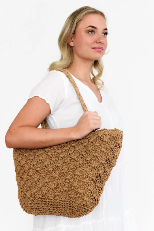 Lora Natural Woven Tote Bag sold by Blue Bungalow