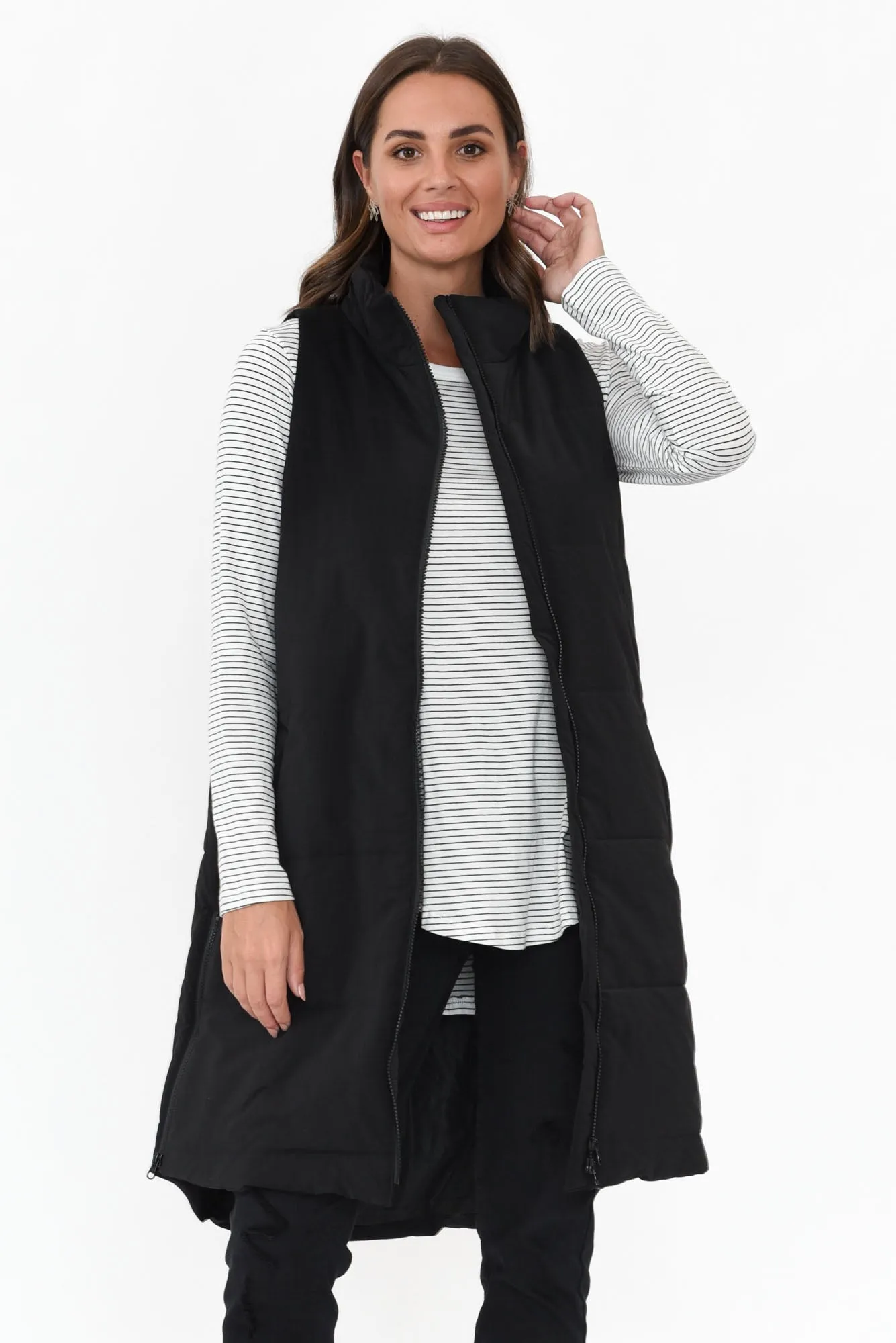 Bryce Black Long Puffer Vest sold by Blue Bungalow