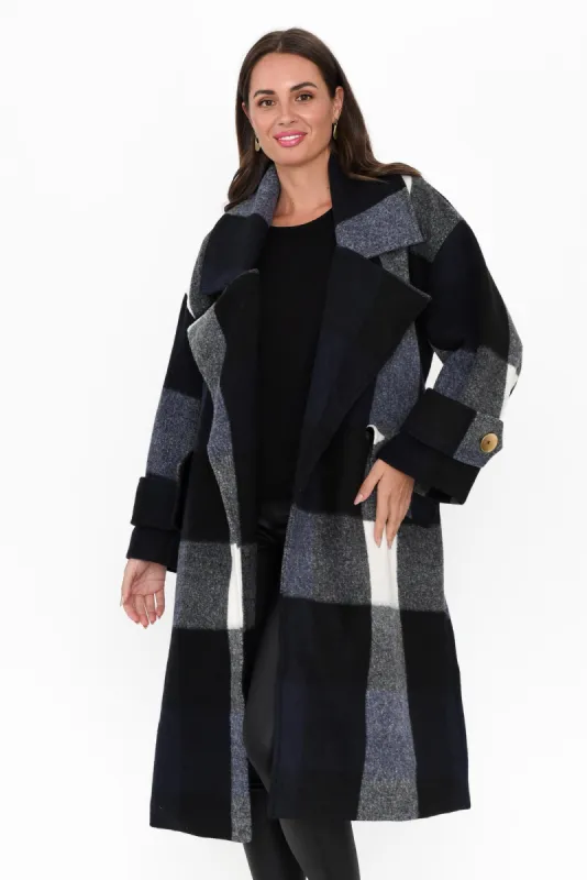 Stranger Navy Check Oversized Coat sold by Blue Bungalow