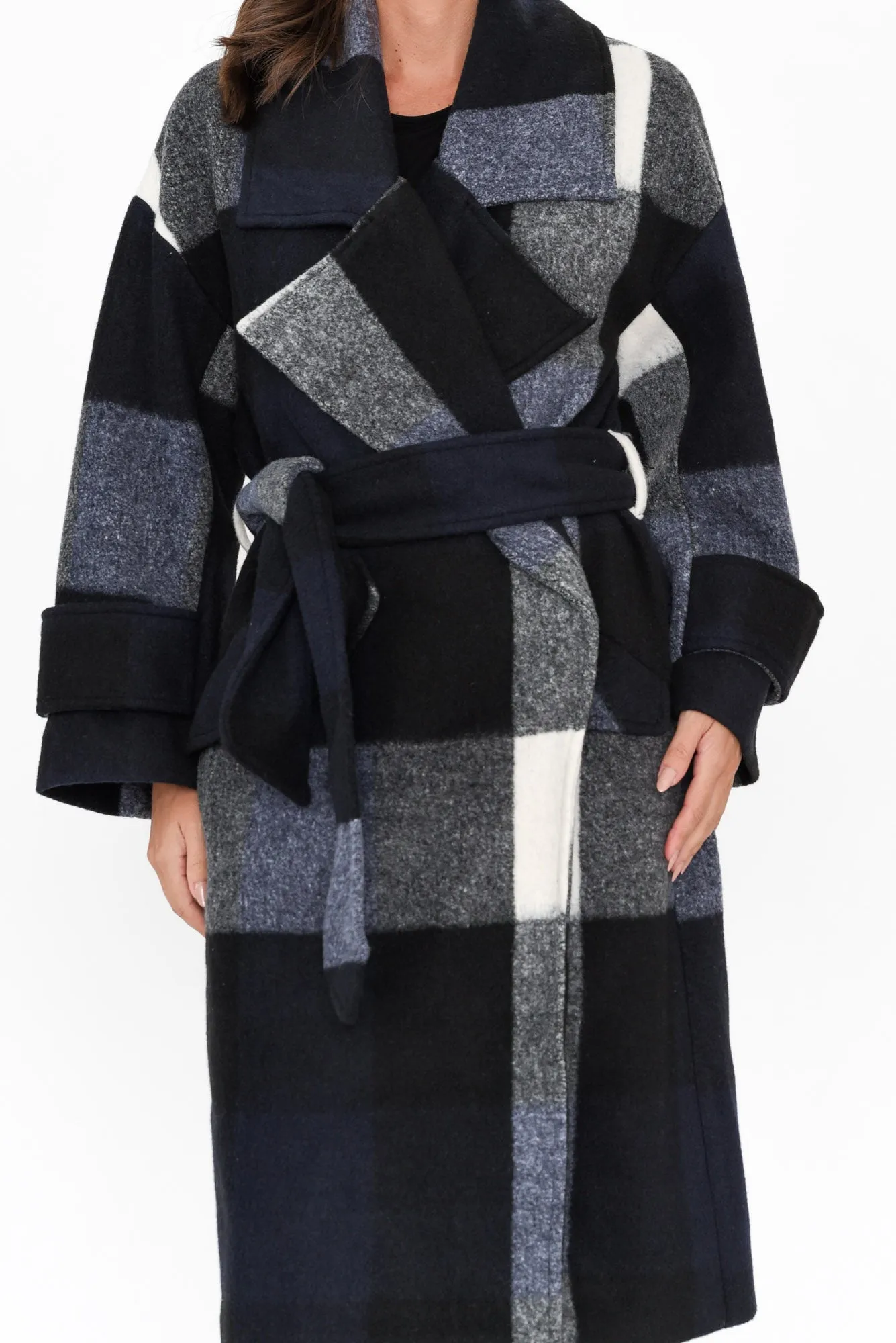 Stranger Navy Check Oversized Coat sold by Blue Bungalow product image thumbnail 5