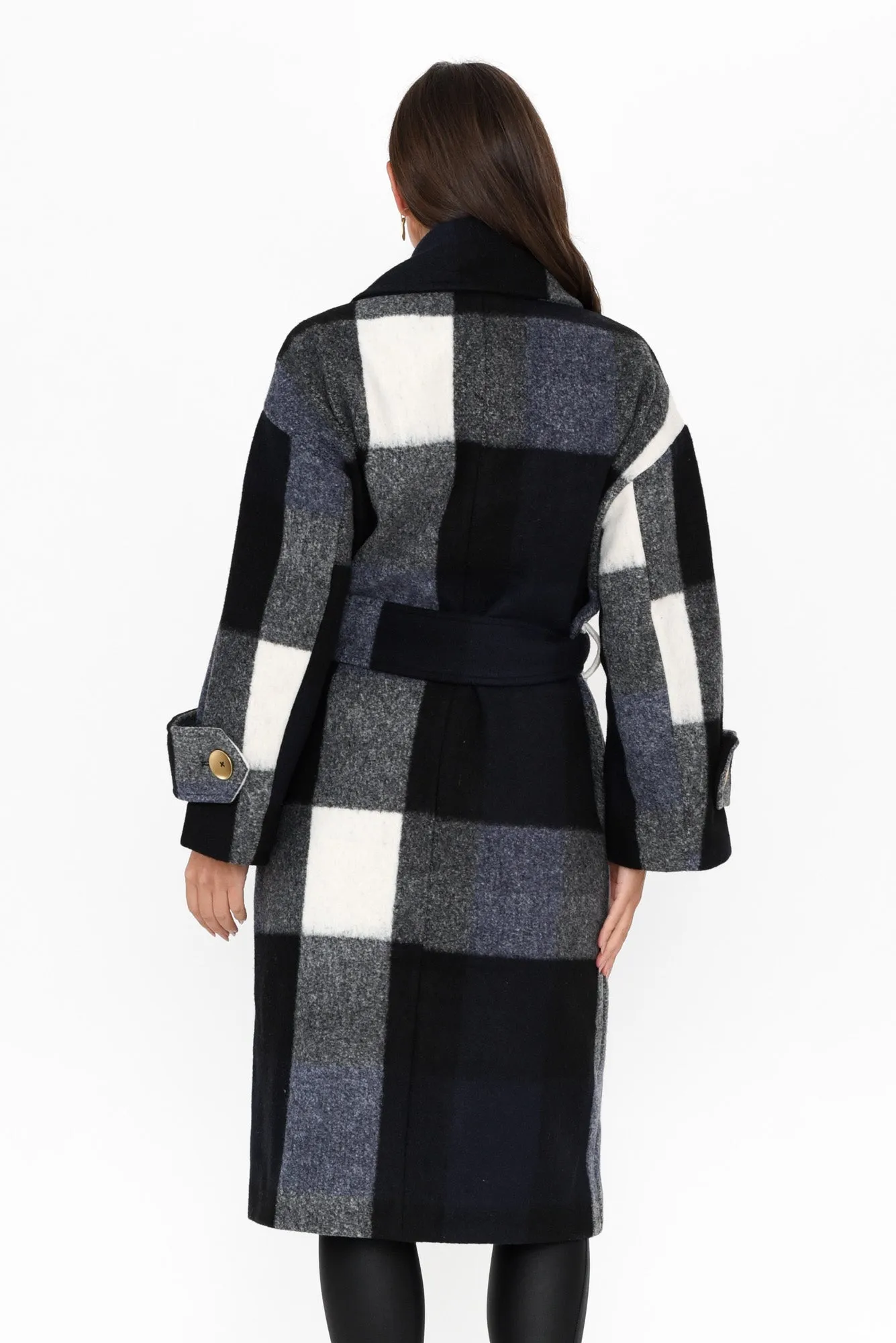 Stranger Navy Check Oversized Coat sold by Blue Bungalow product image thumbnail 4