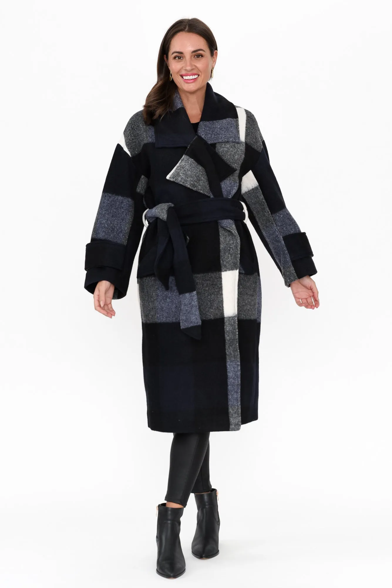 Stranger Navy Check Oversized Coat sold by Blue Bungalow product image thumbnail 2