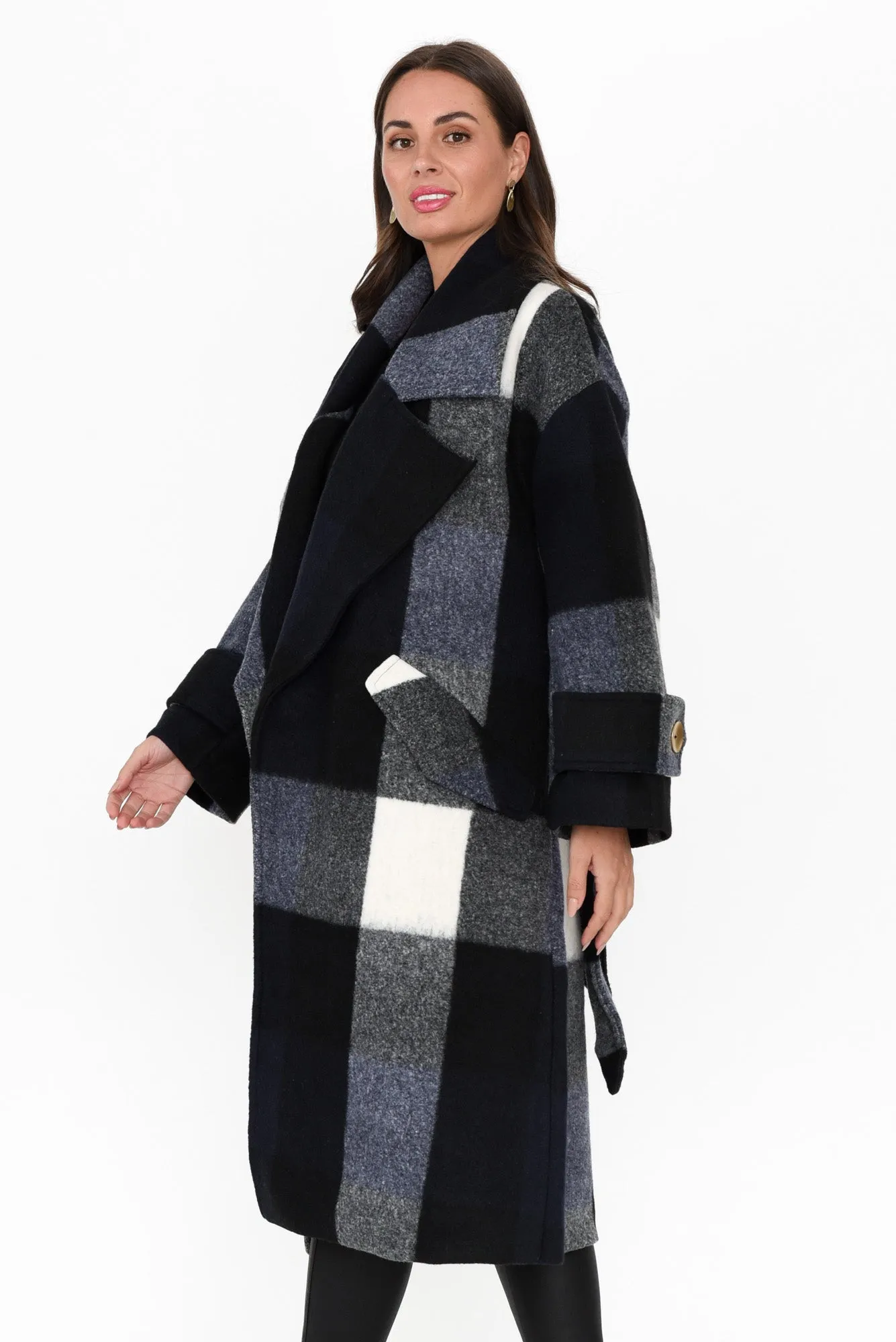 Stranger Navy Check Oversized Coat sold by Blue Bungalow product image thumbnail 3