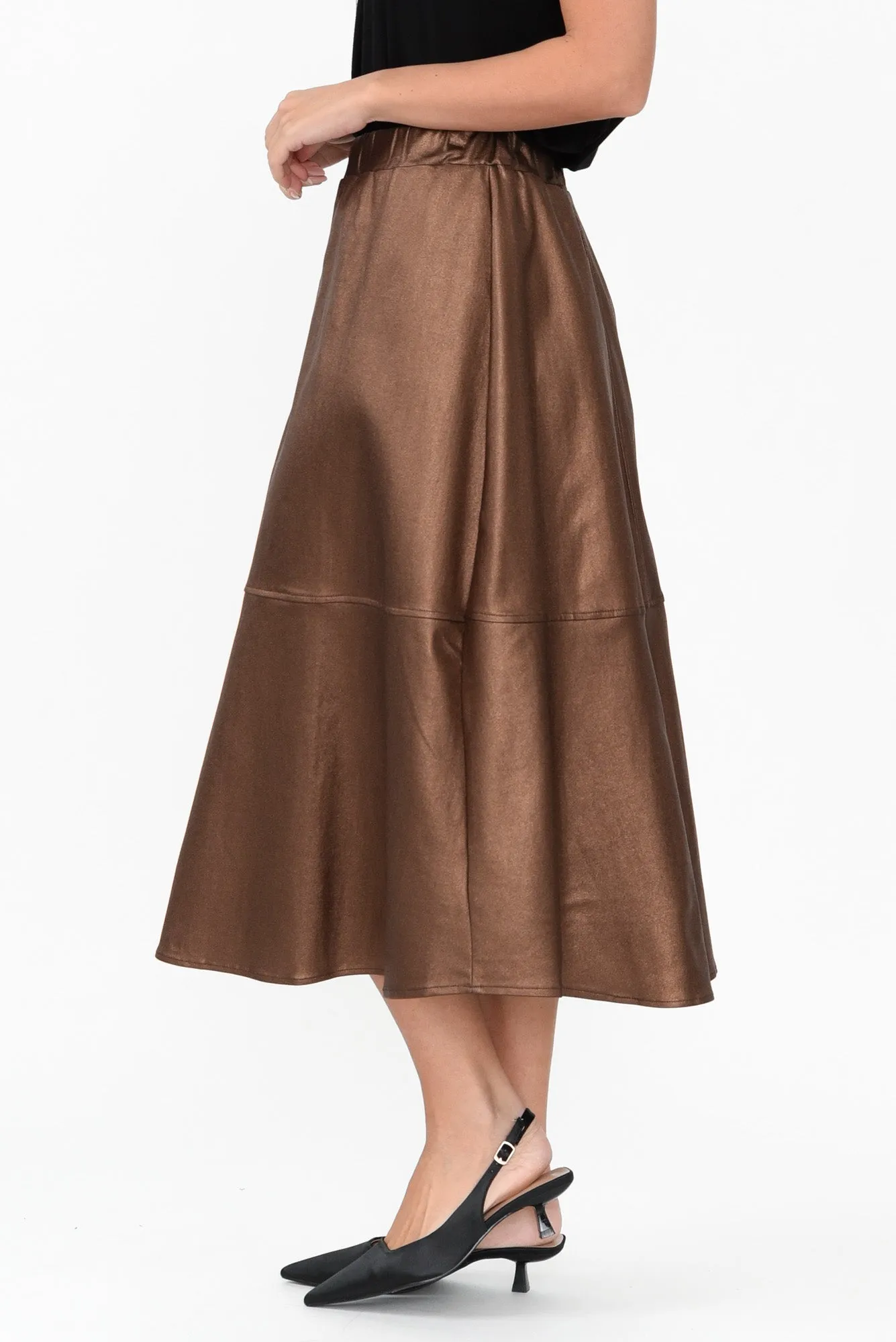 Oriel Bronze Faux Leather Midi Skirt sold by Blue Bungalow product image thumbnail 4