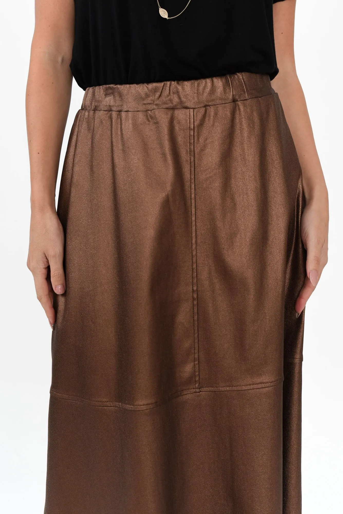 Oriel Bronze Faux Leather Midi Skirt sold by Blue Bungalow product image thumbnail 3