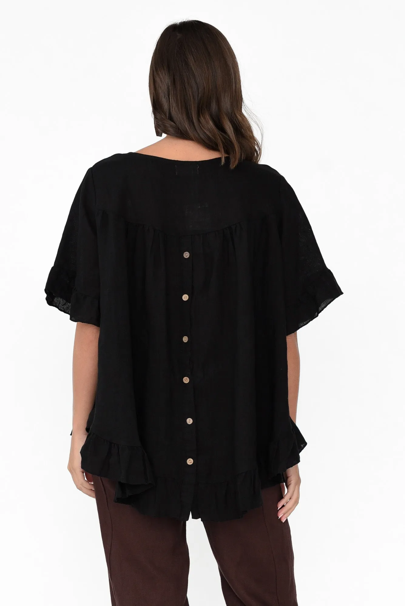 Genevieve Black Linen Frill Top sold by Blue Bungalow product image thumbnail 5
