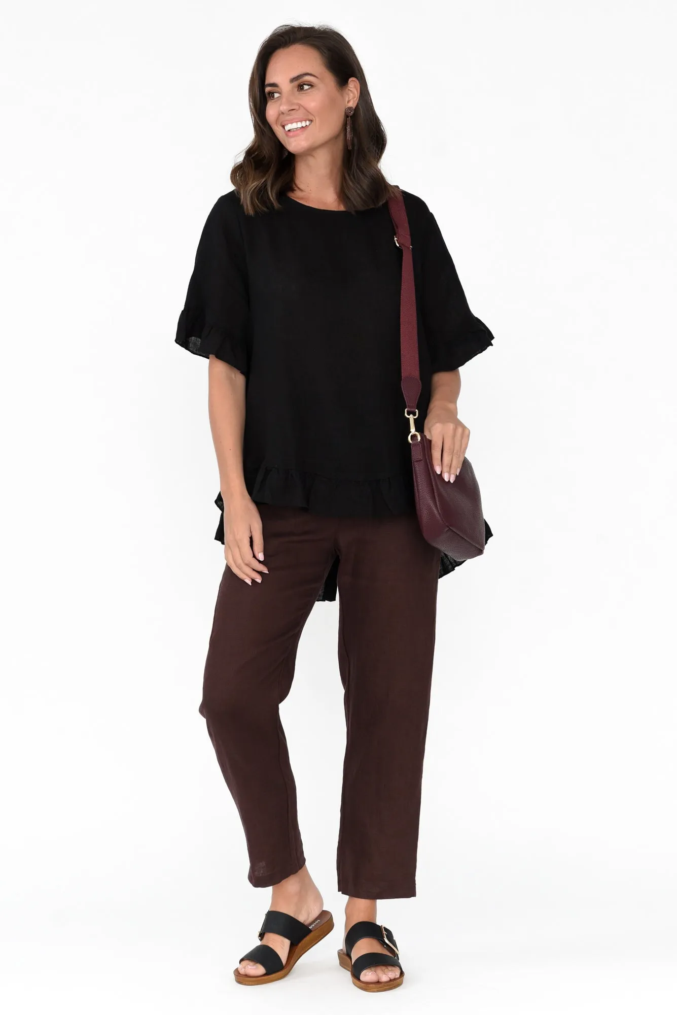 Genevieve Black Linen Frill Top sold by Blue Bungalow product image thumbnail 2