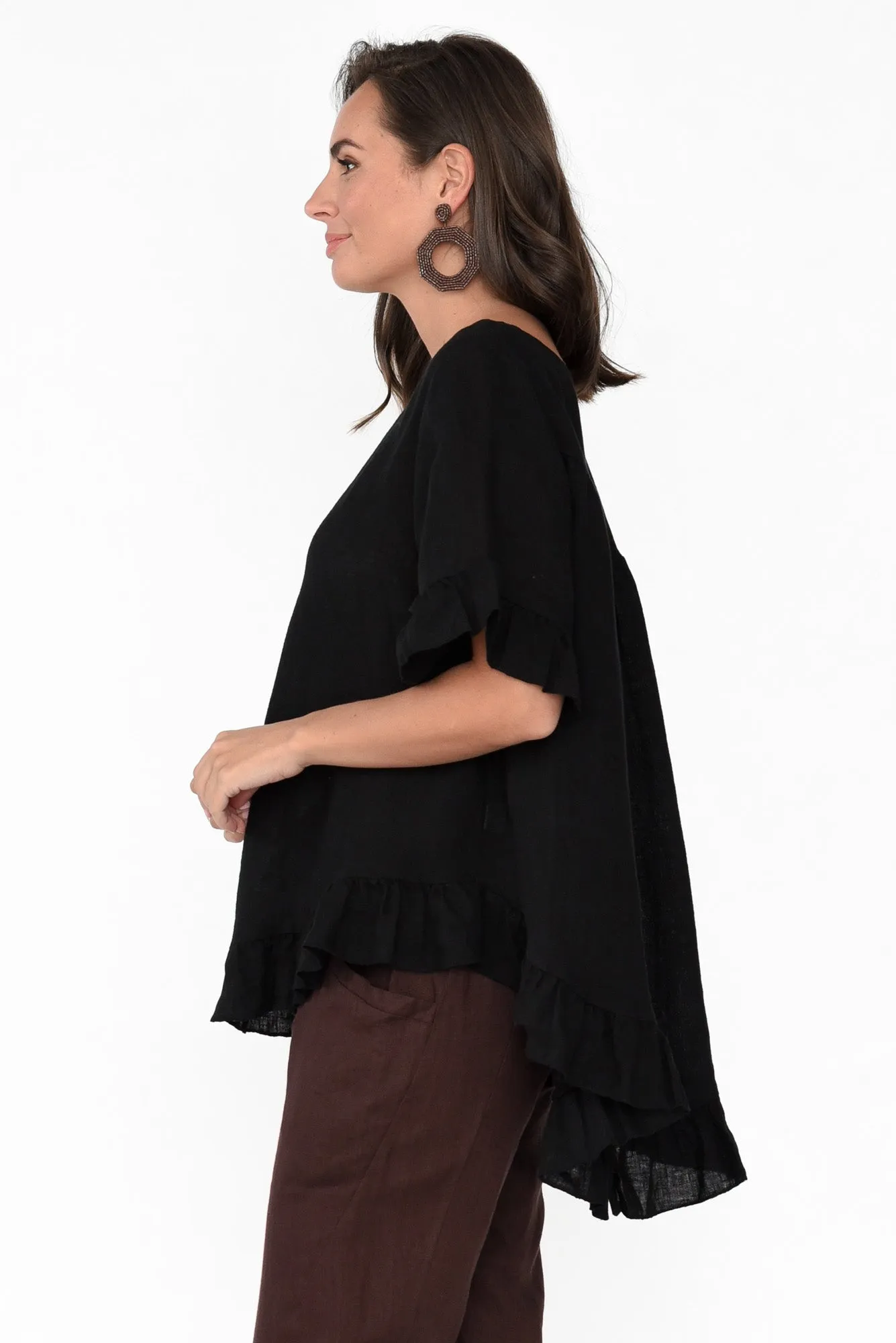 Genevieve Black Linen Frill Top sold by Blue Bungalow product image thumbnail 4
