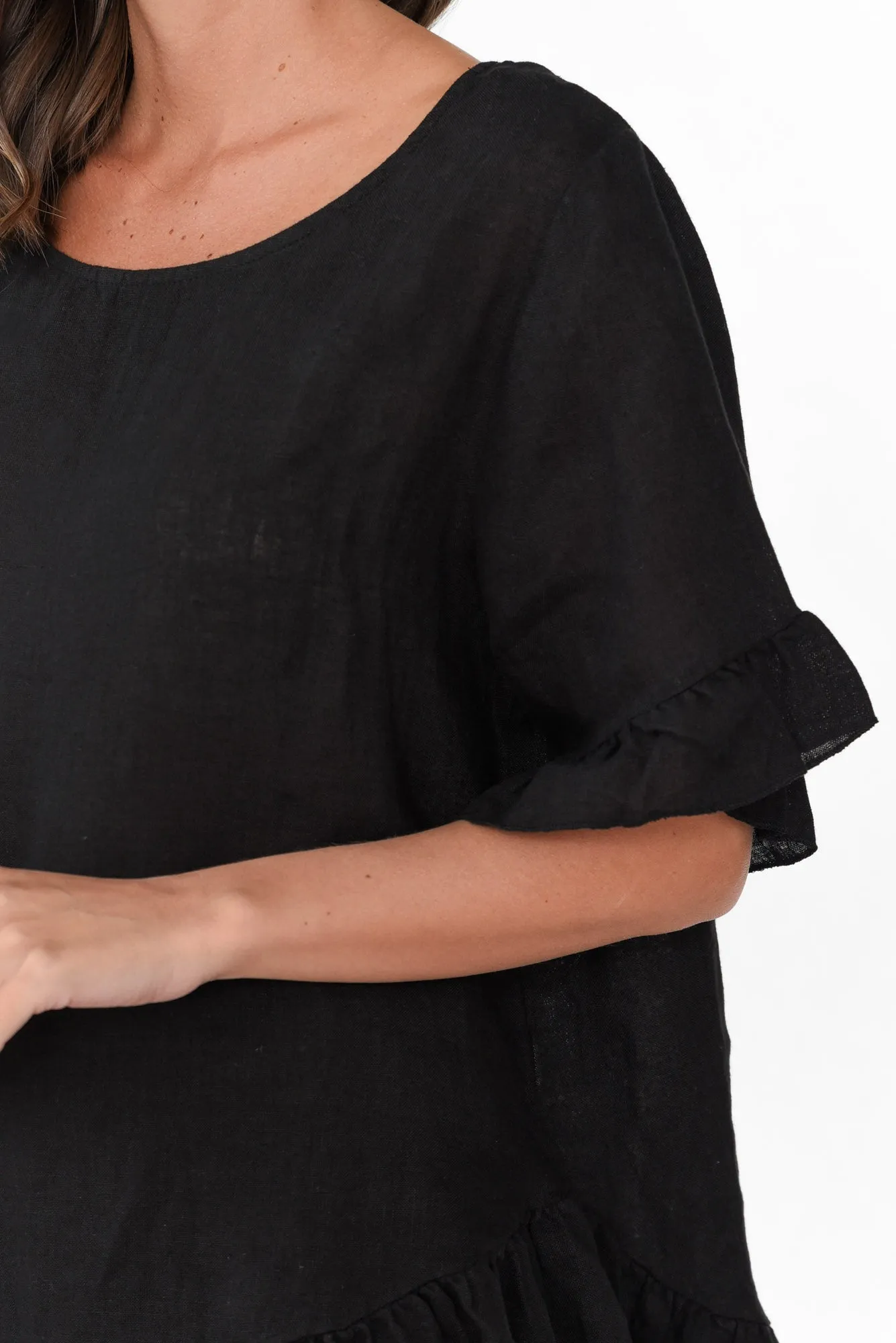 Genevieve Black Linen Frill Top sold by Blue Bungalow product image thumbnail 3