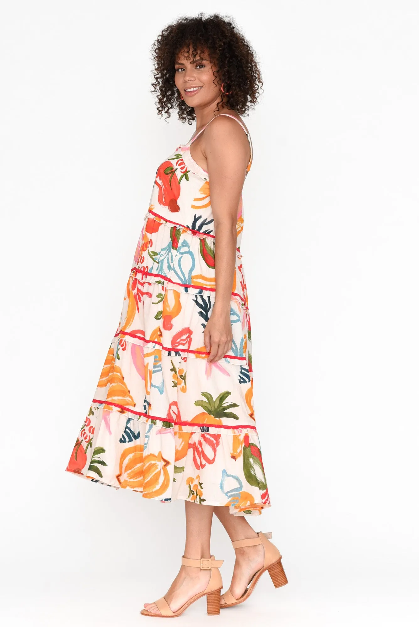 Amarta White Tropical Cotton Tiered Dress sold by Blue Bungalow product image thumbnail 3