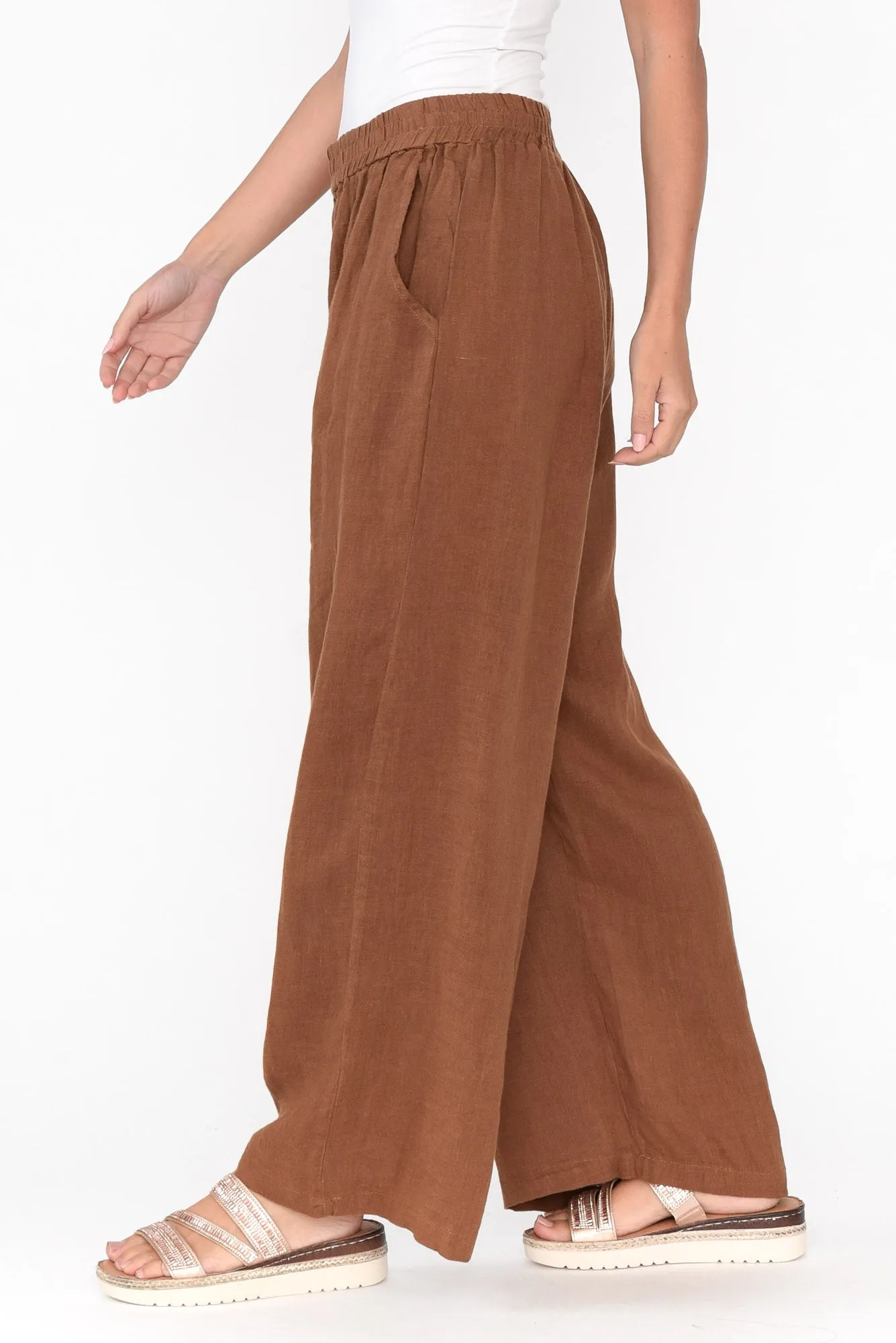 Olina Mocha Linen Wide Leg Pants sold by Blue Bungalow product image thumbnail 4