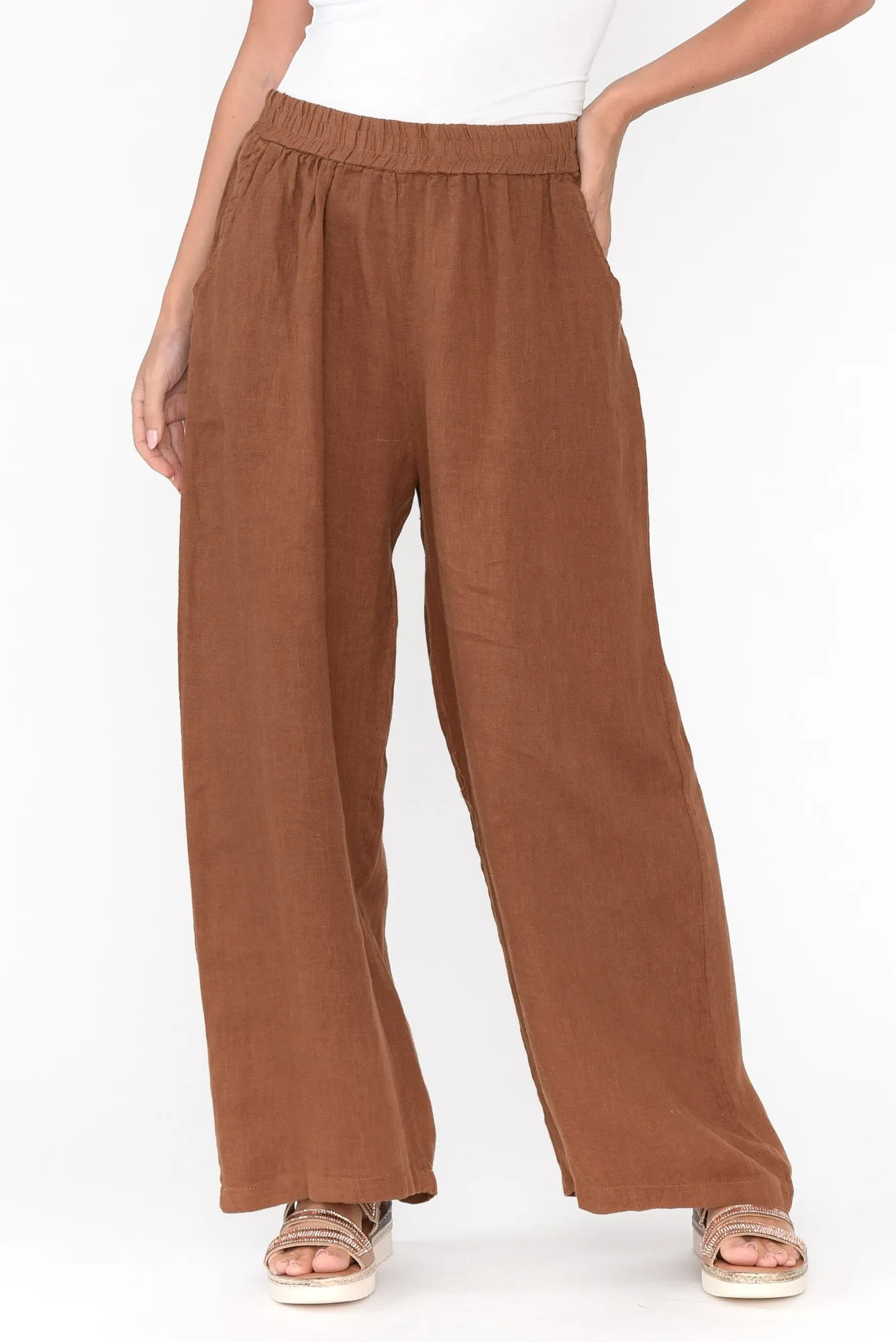 Olina Mocha Linen Wide Leg Pants sold by Blue Bungalow product image thumbnail 2