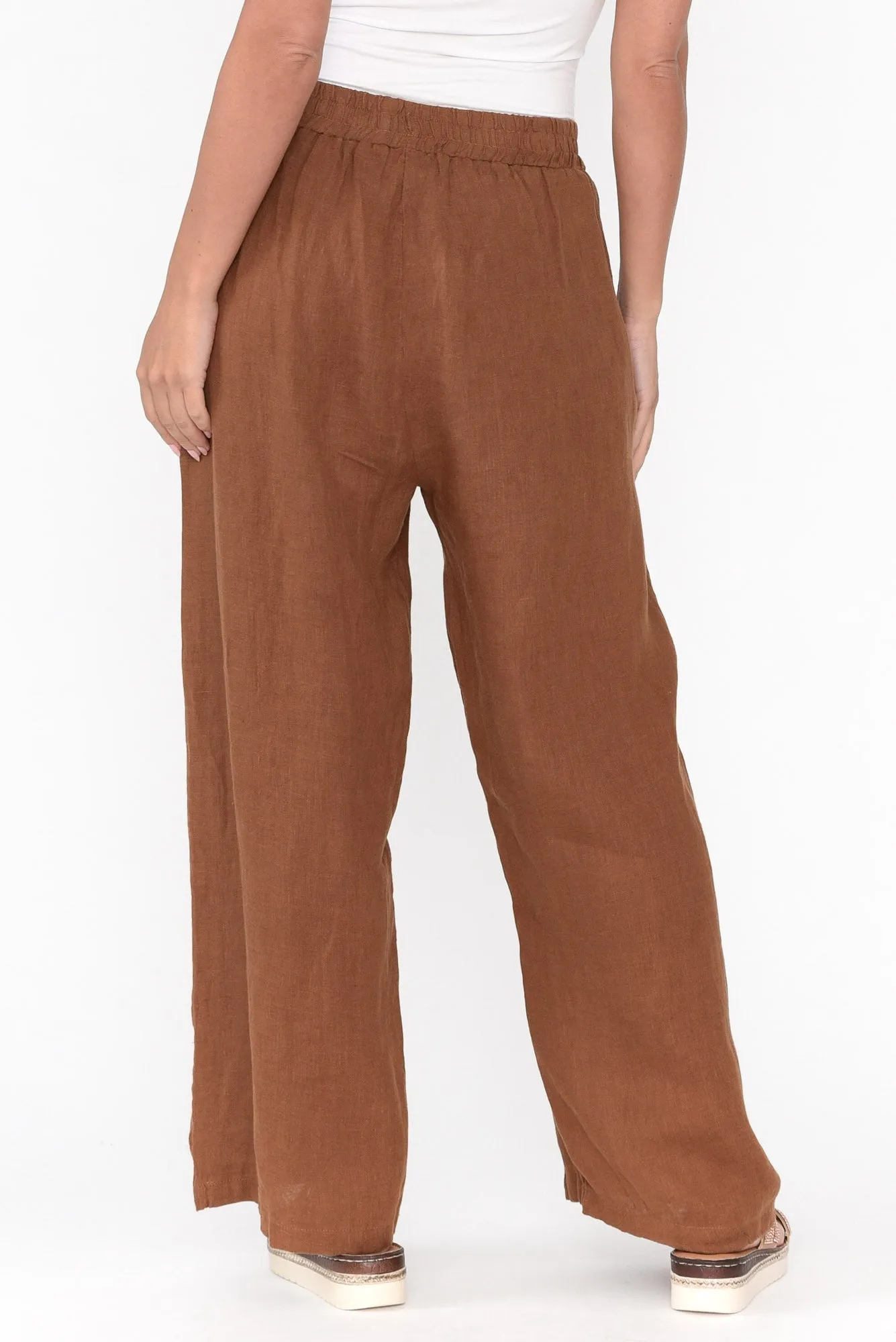 Olina Mocha Linen Wide Leg Pants sold by Blue Bungalow product image thumbnail 5